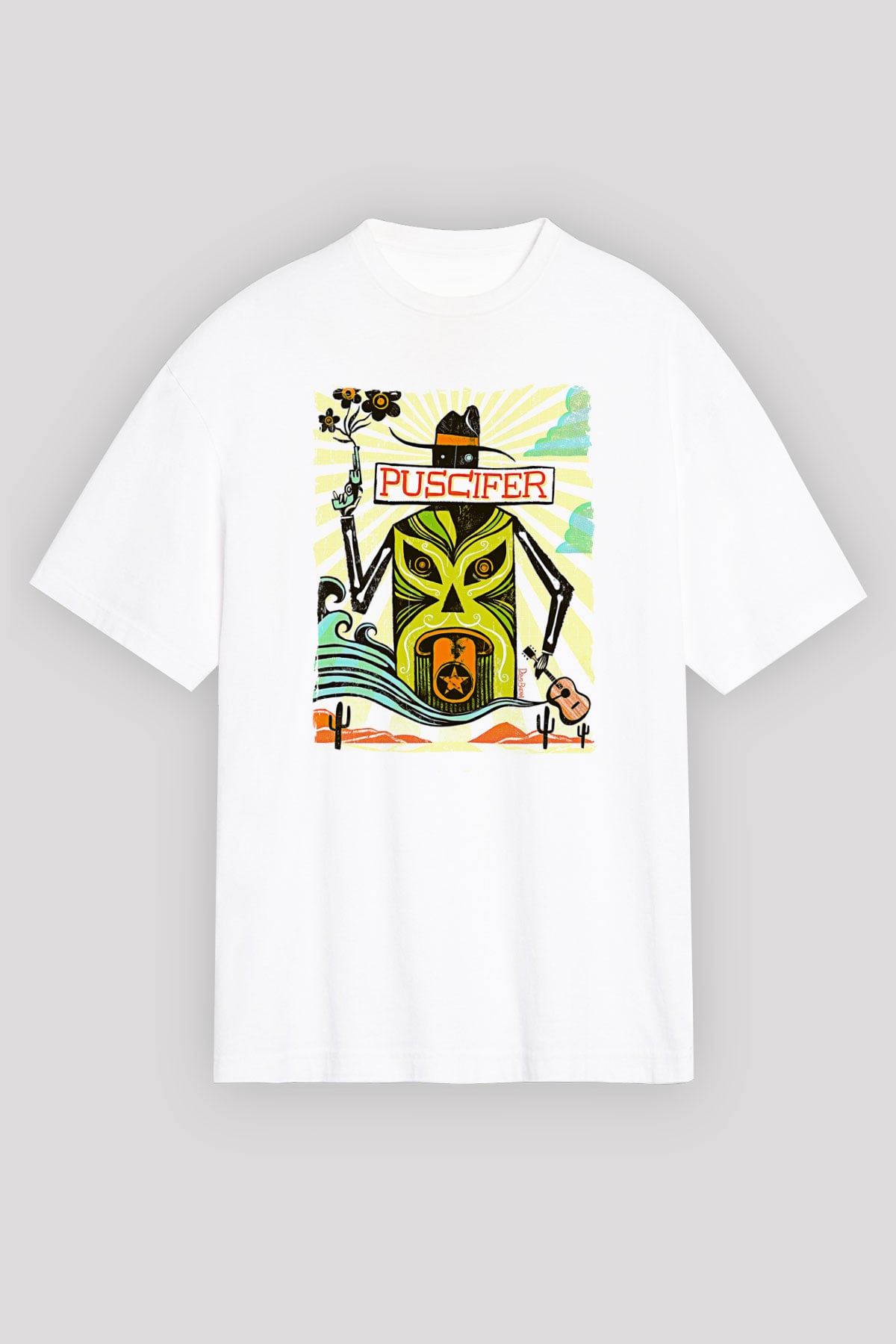 Puscifer Baskılı Beyaz Unisex Oversize Tişört - Tshirt