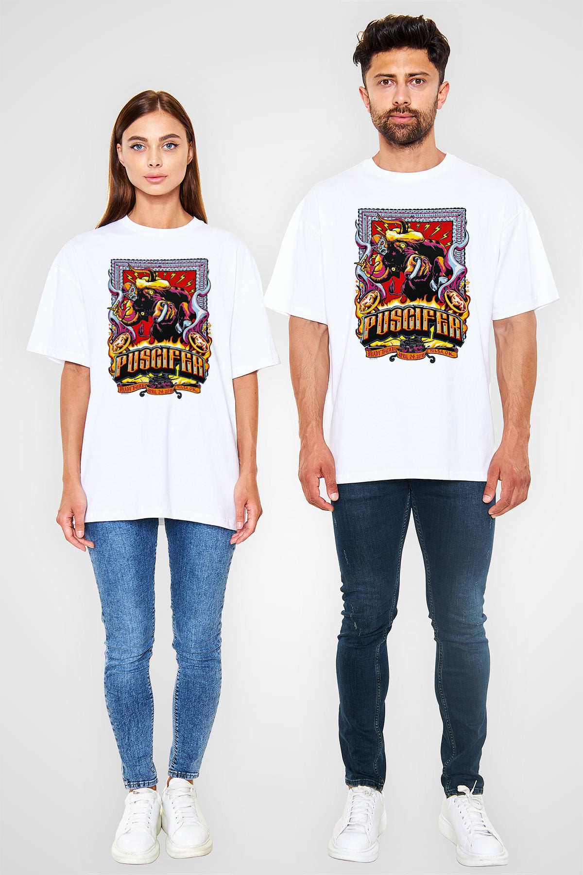 Puscifer Baskılı Beyaz Unisex Oversize Tişört - Tshirt