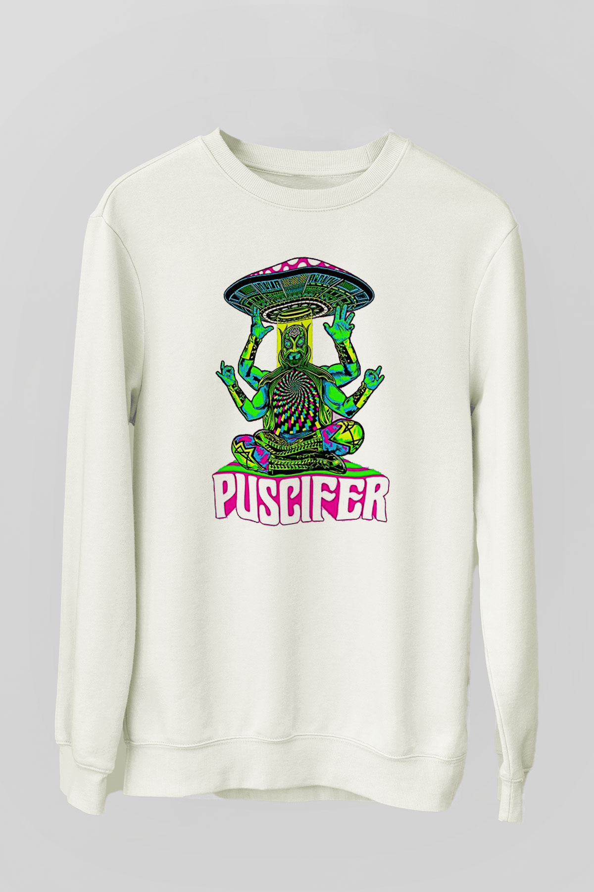 Puscifer Baskılı Beyaz Unisex Sweatshirt