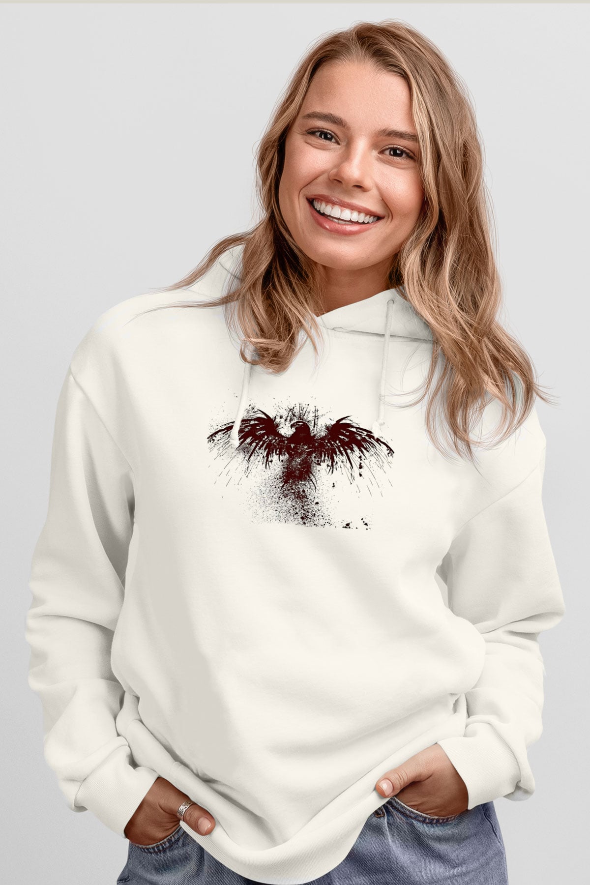 Pusha T Baskılı Beyaz Unisex Kapüşonlu Sweatshirt
