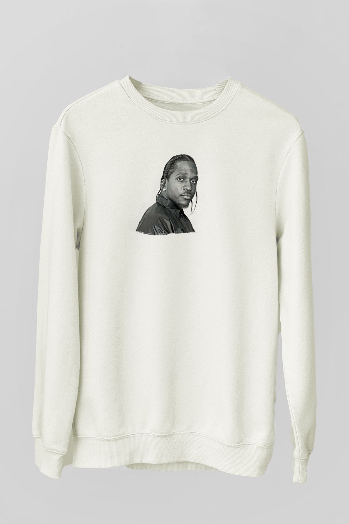 Pusha T Baskılı Beyaz Unisex Sweatshirt