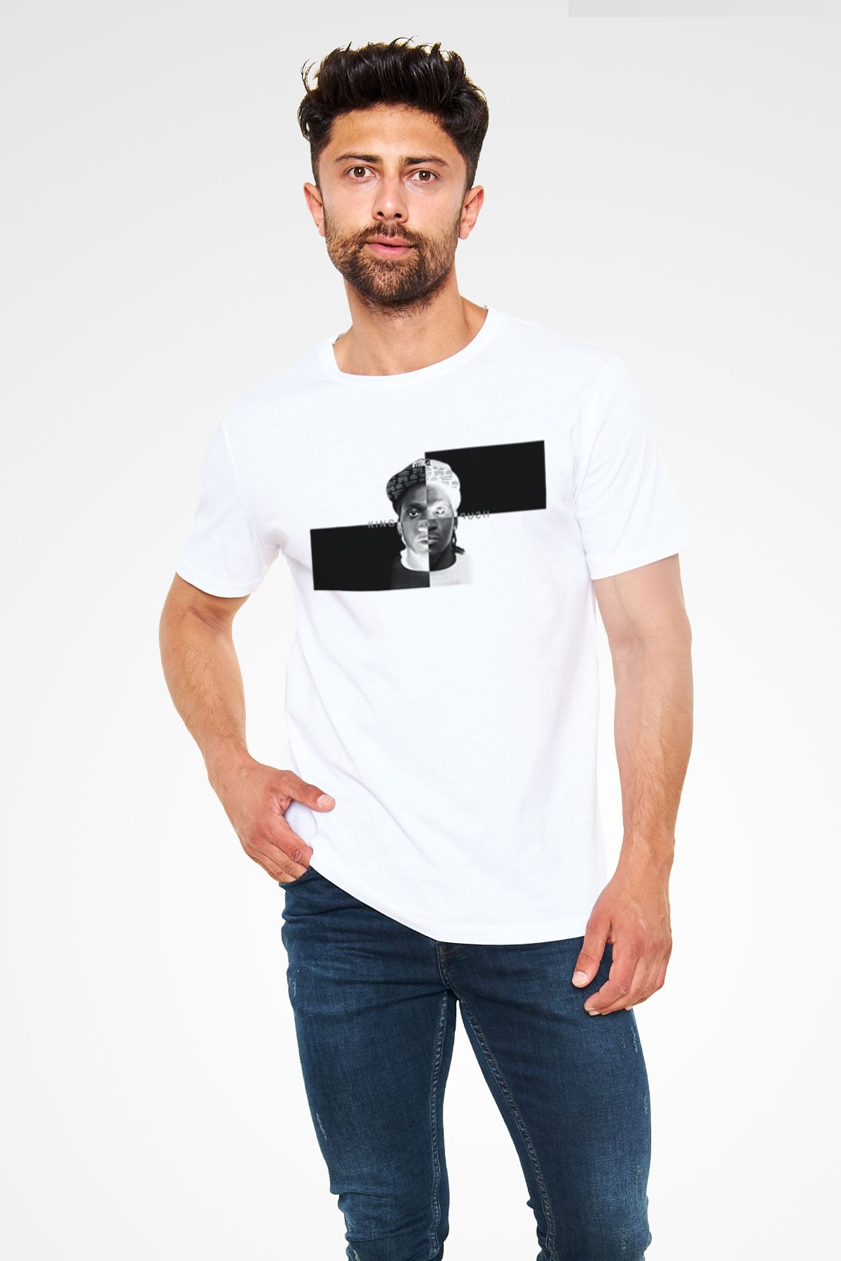 Pusha T Baskılı Unisex Beyaz Tişört - Tshirt