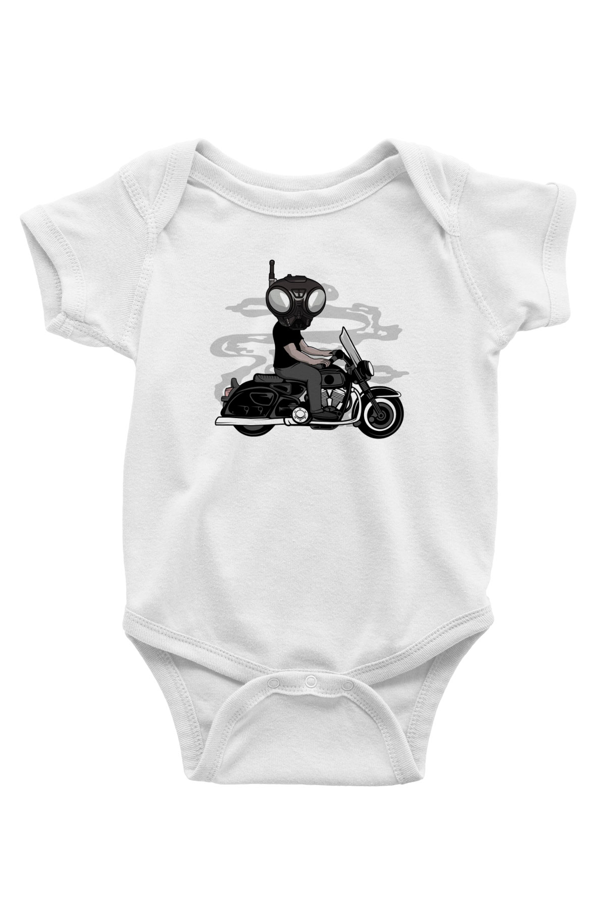 Q9-O Biker Baskılı Beyaz Unisex Bebek Body - Zıbın