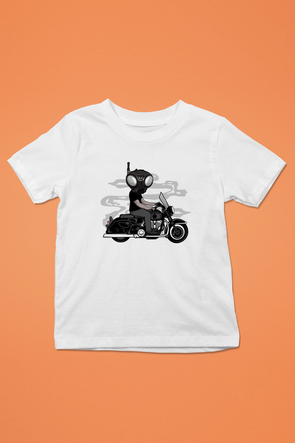 Q9-O Biker Baskılı Beyaz Unisex Çocuk Tshirt