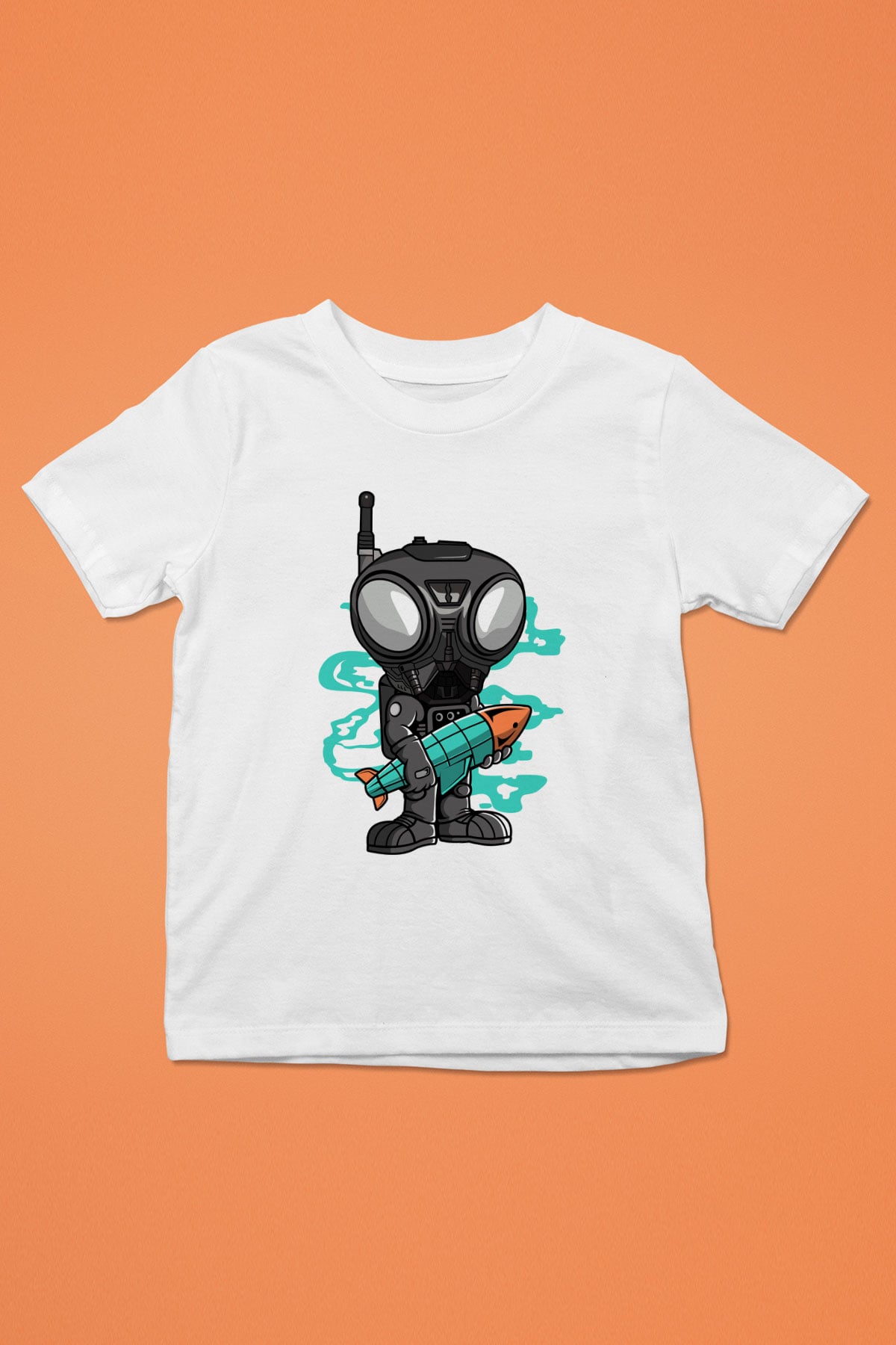 Q9-O Rocket Baskılı Beyaz Unisex Çocuk Tişört
