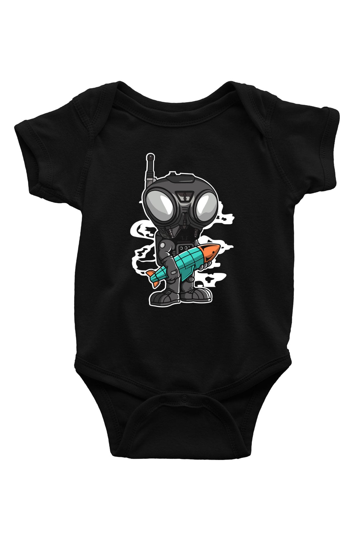 Q9-O Rocket Baskılı Siyah Bebek Body - Zıbın