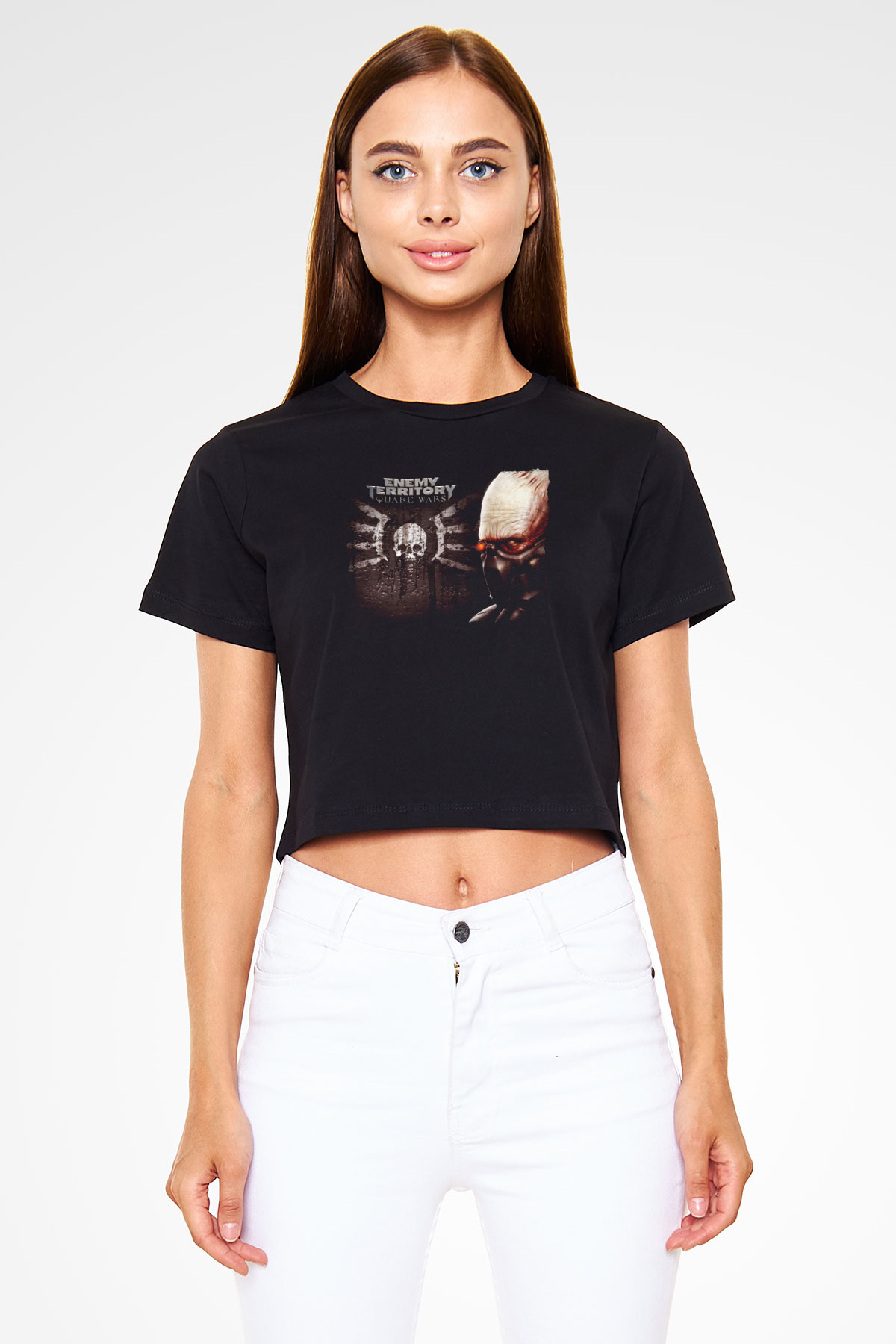 Quake Wars Siyah  Crop Top Tişört