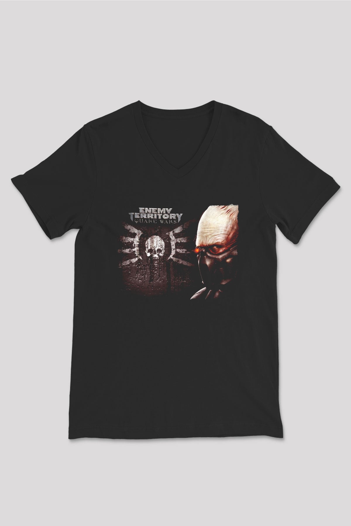 Quake Wars Siyah Unisex V Yaka Tişört