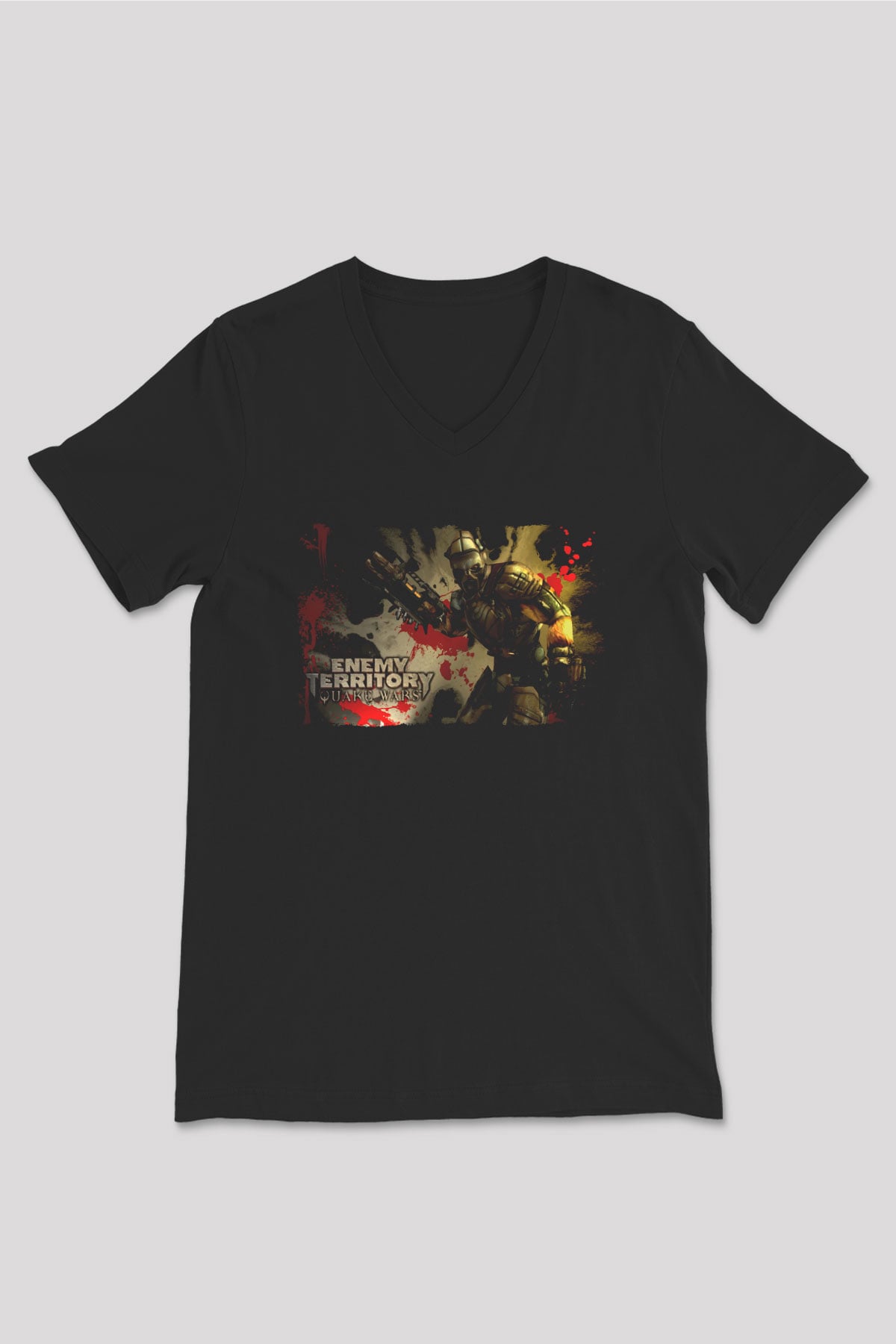 Quake Wars Siyah Unisex V Yaka Tişört