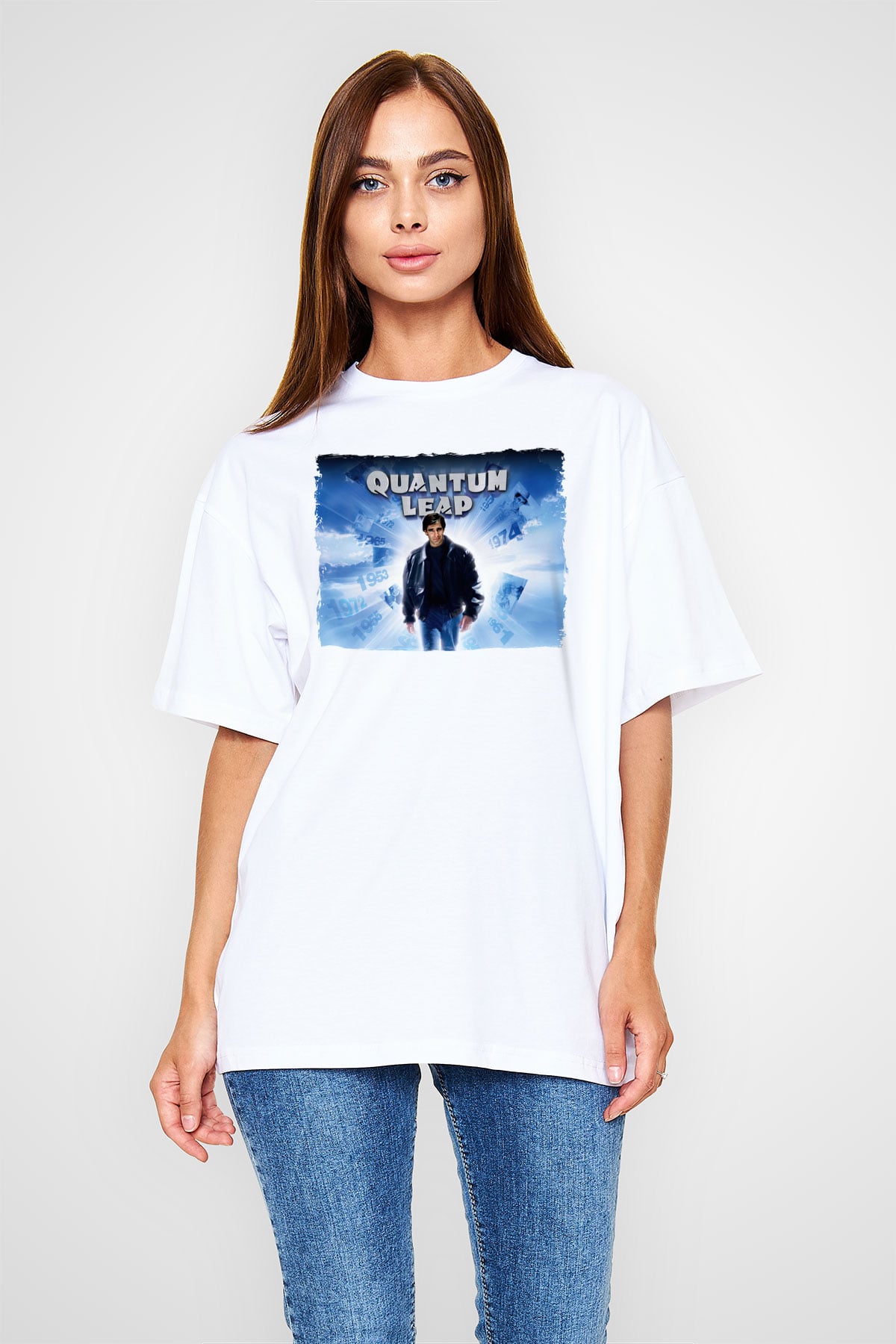 Quantum Leap Beyaz Oversize Tişört