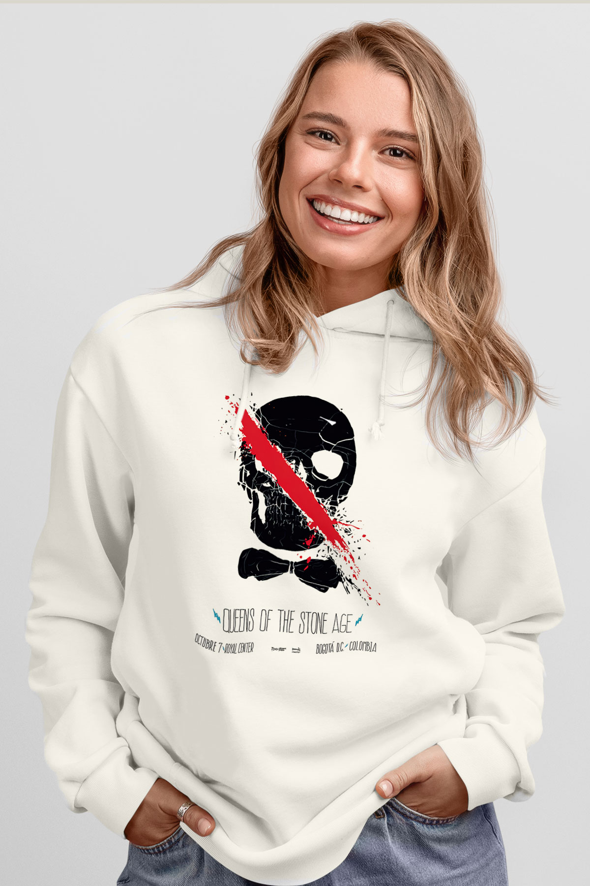 Queens of the Stone Age Beyaz Unisex Kapşonlu Sweatshirt