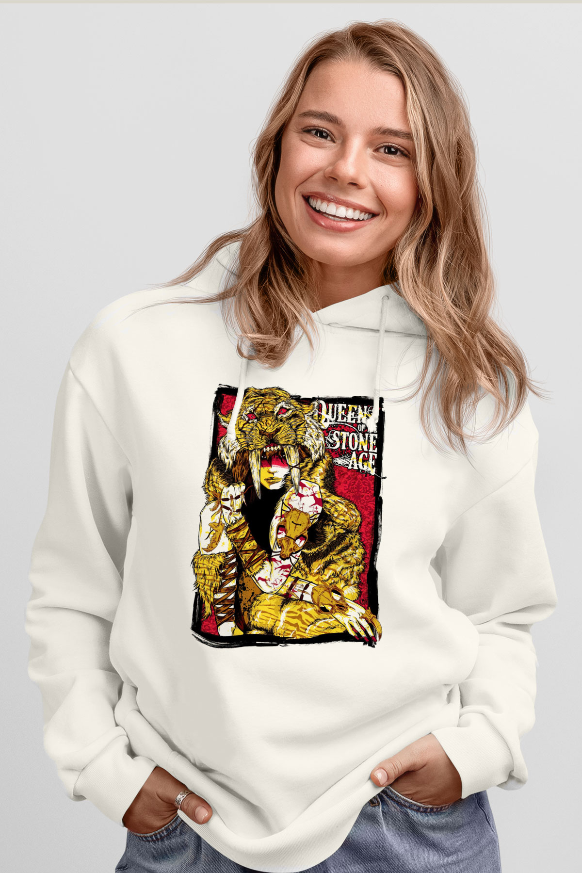 Queens of the Stone Age Beyaz Unisex Kapşonlu Sweatshirt
