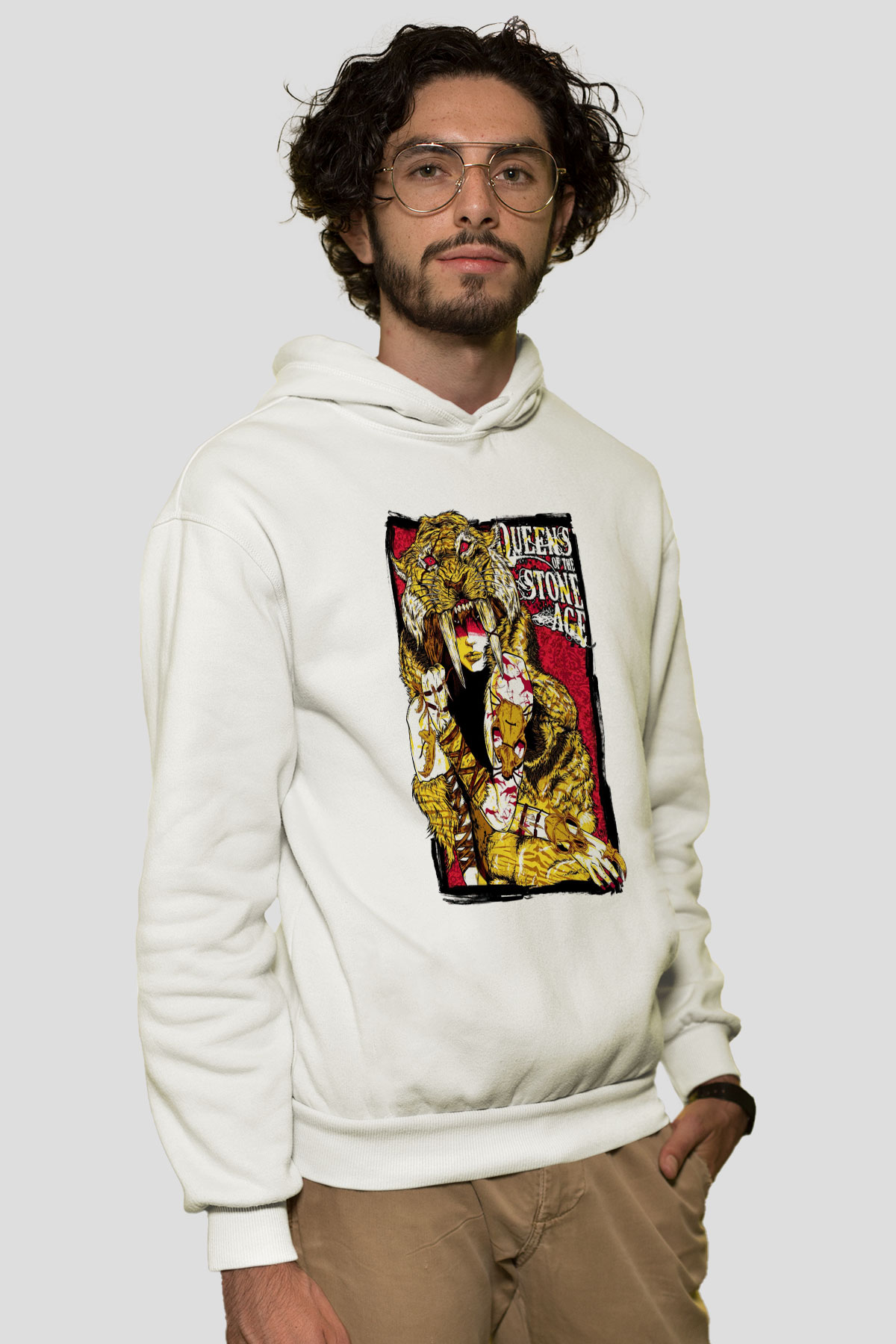 Queens of the Stone Age Beyaz Unisex Kapşonlu Sweatshirt