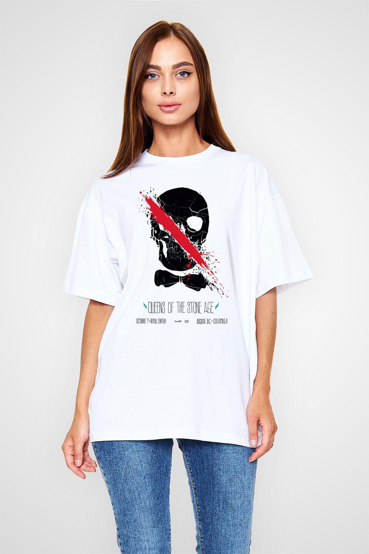 Queens of the Stone Age Beyaz Unisex Oversize Tişört T-Shirt
