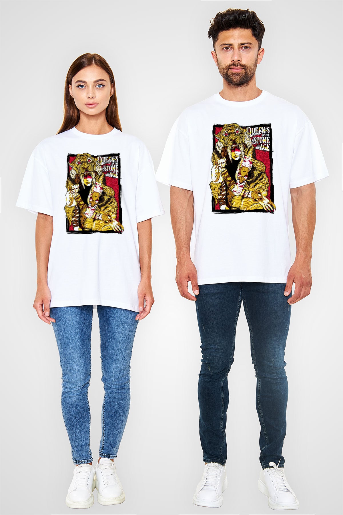 Queens of the Stone Age Beyaz Unisex Oversize Tişört T-Shirt