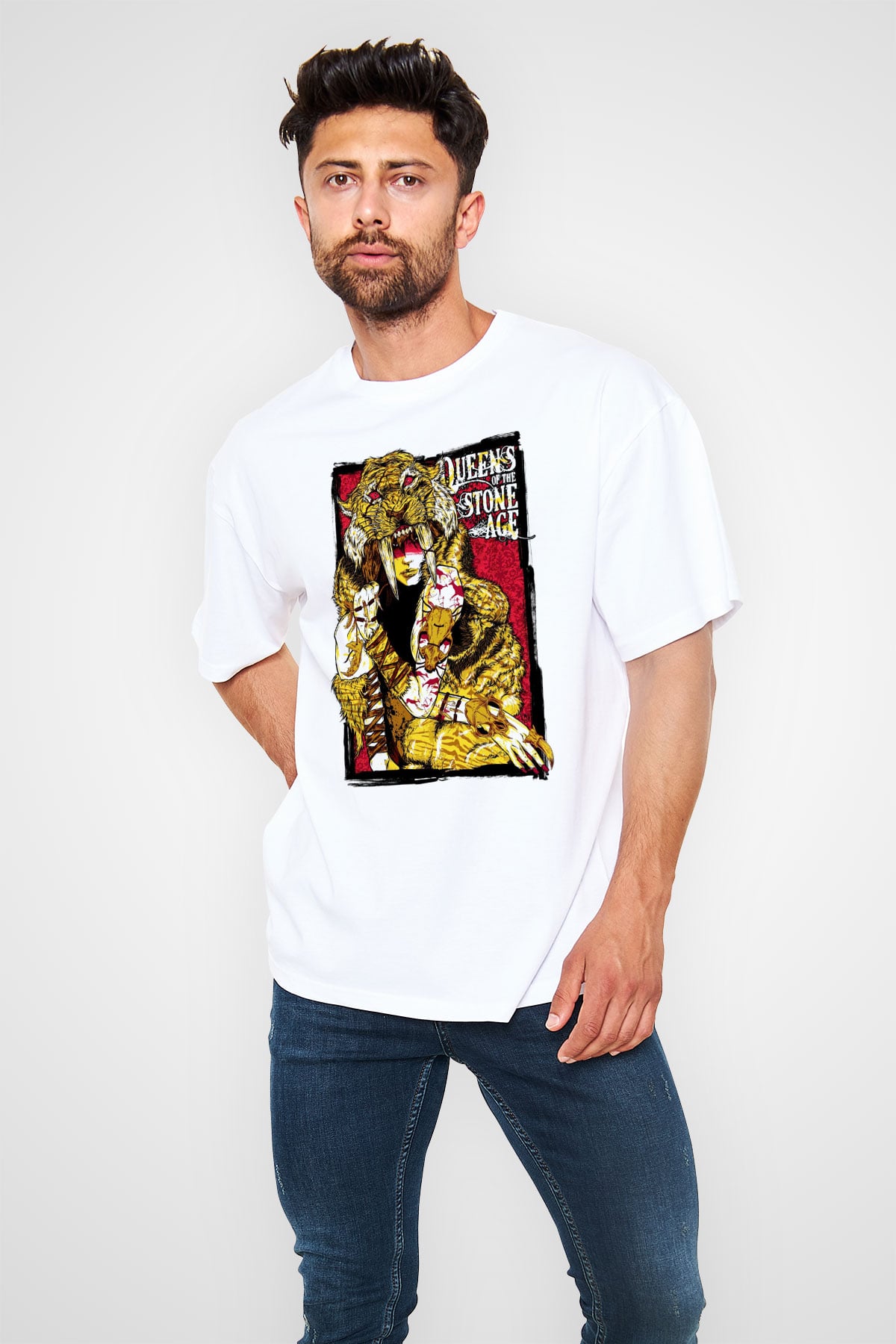 Queens of the Stone Age Beyaz Unisex Oversize Tişört T-Shirt