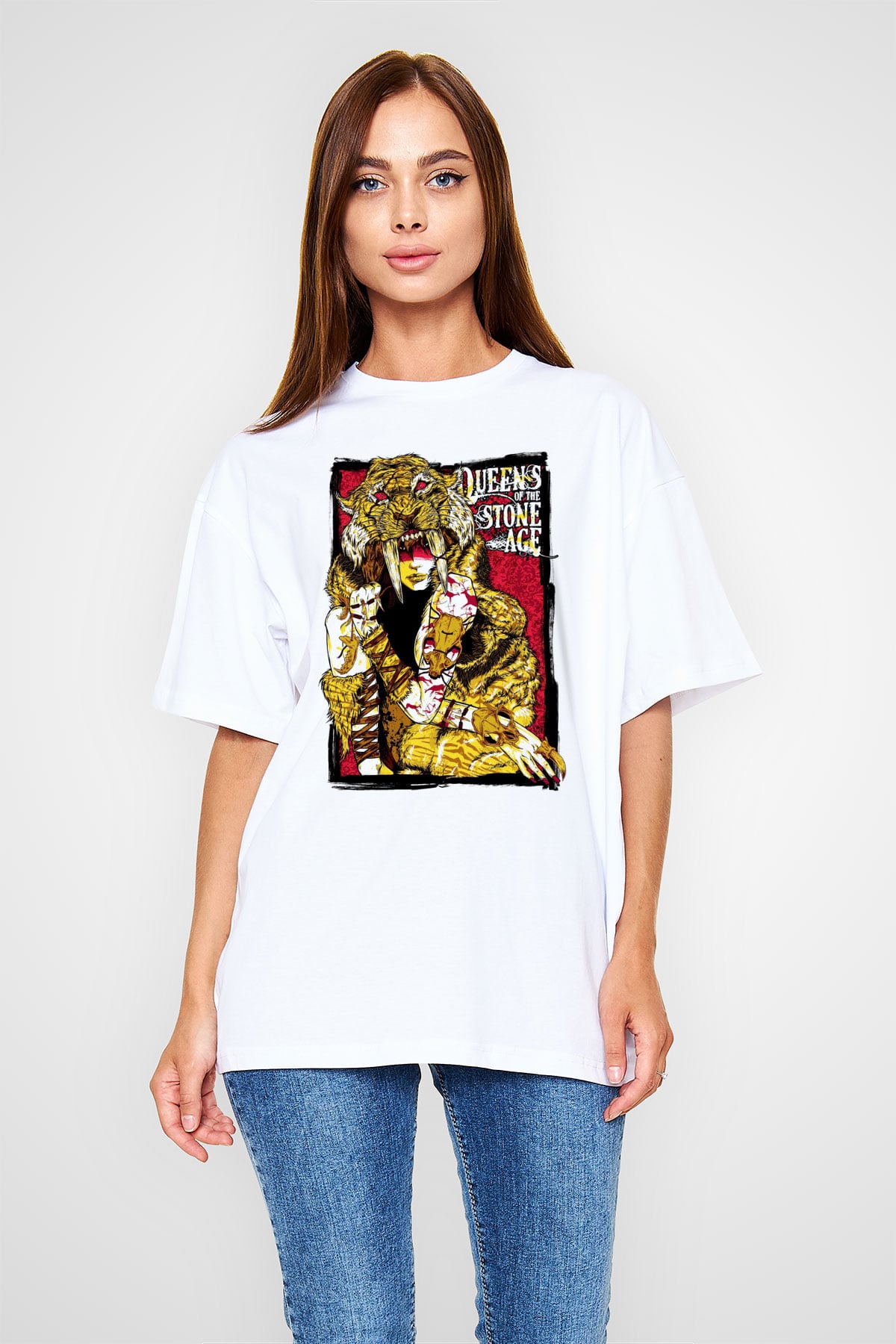 Queens of the Stone Age Beyaz Unisex Oversize Tişört T-Shirt