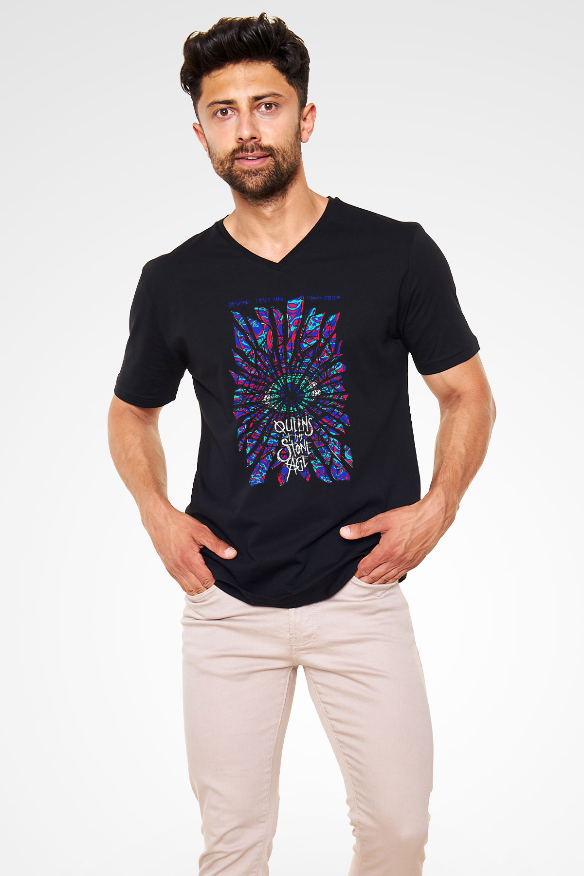 Queens of the Stone Age Siyah Unisex V Yaka Tişört T-Shirt