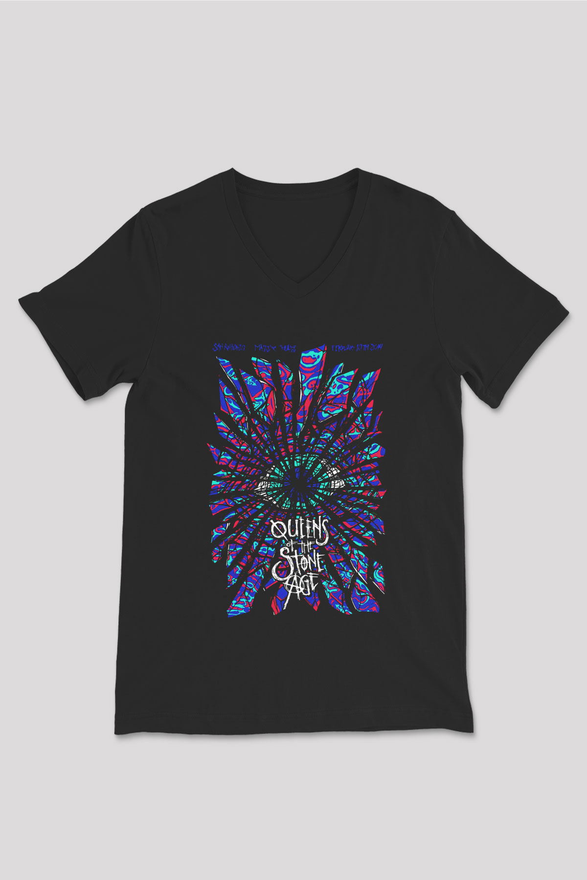 Queens of the Stone Age Siyah Unisex V Yaka Tişört T-Shirt