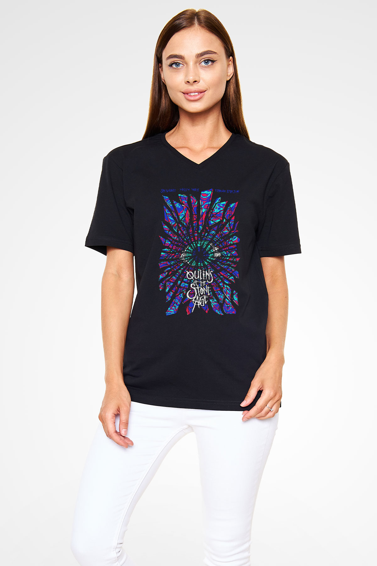 Queens of the Stone Age Siyah Unisex V Yaka Tişört T-Shirt