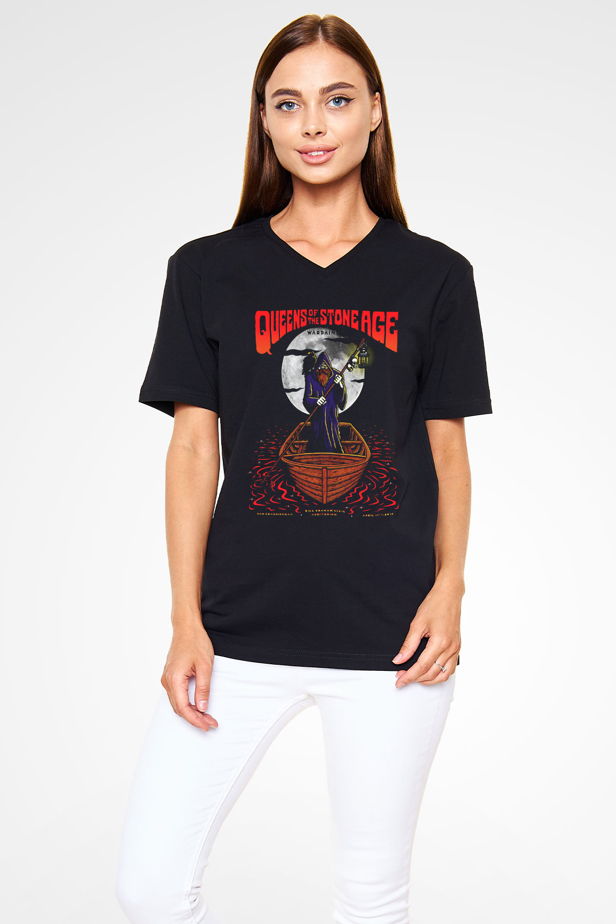 Queens of the Stone Age Siyah Unisex V Yaka Tişört T-Shirt