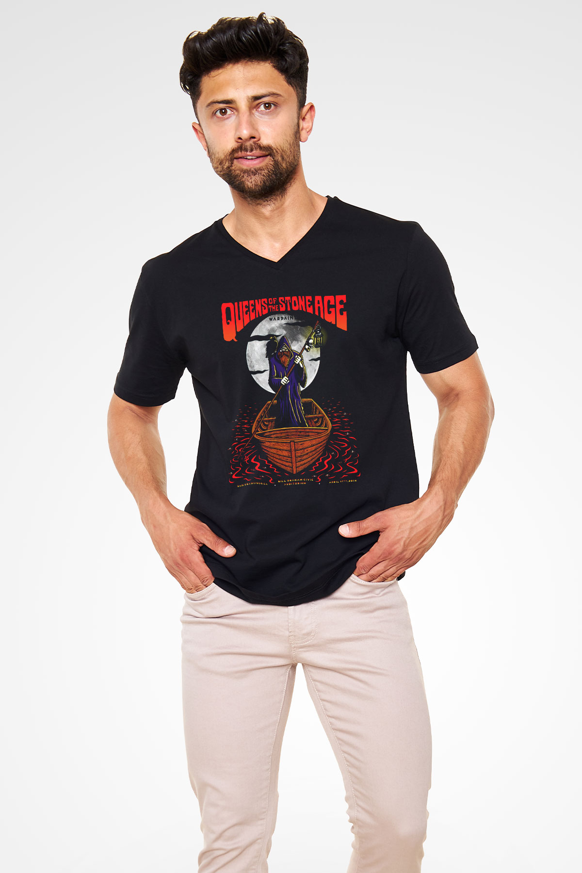 Queens of the Stone Age Siyah Unisex V Yaka Tişört T-Shirt