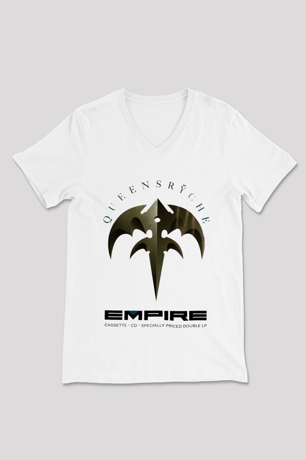 Queensryche Beyaz Unisex V Yaka Tişört T-Shirt