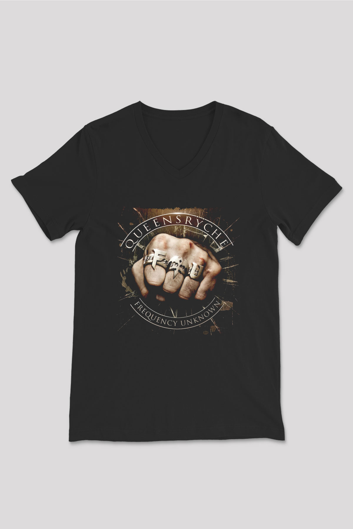 Queensryche Siyah Unisex V Yaka Tişört