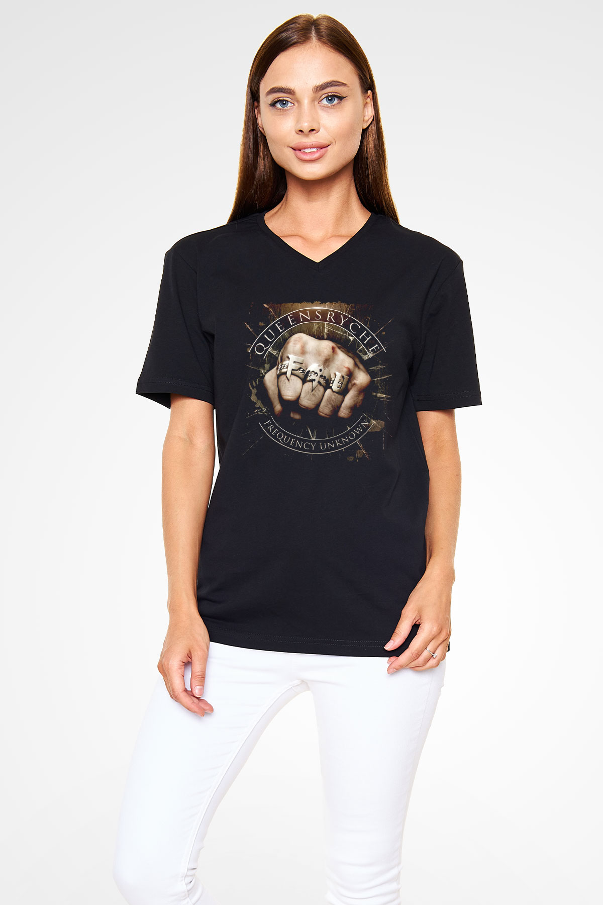 Queensryche Siyah Unisex V Yaka Tişört