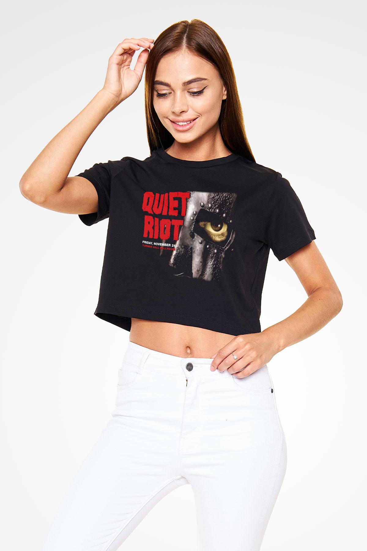 Quiet Riot Siyah Crop Top Tişört