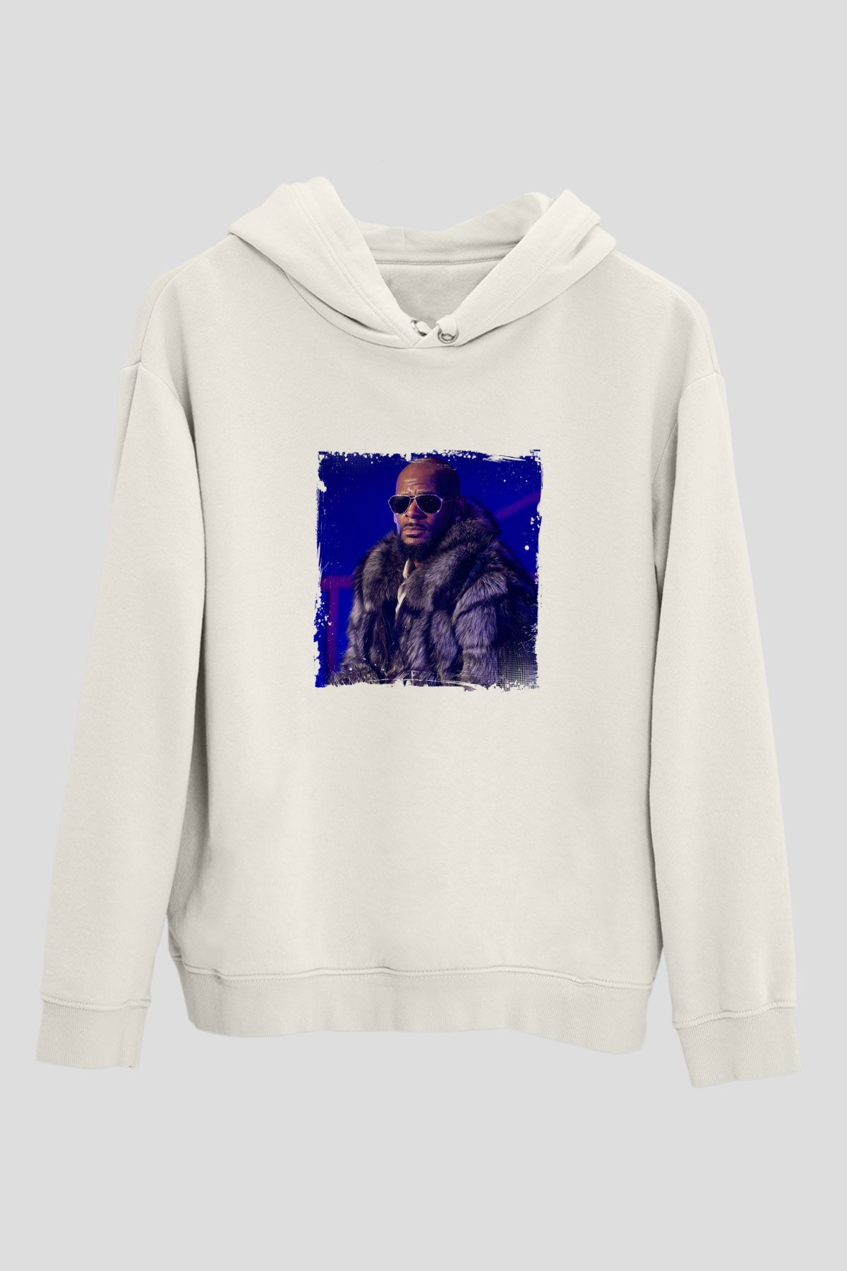 R. Kelly Baskılı Unisex Beyaz Kapüşonlu Sweatshirt