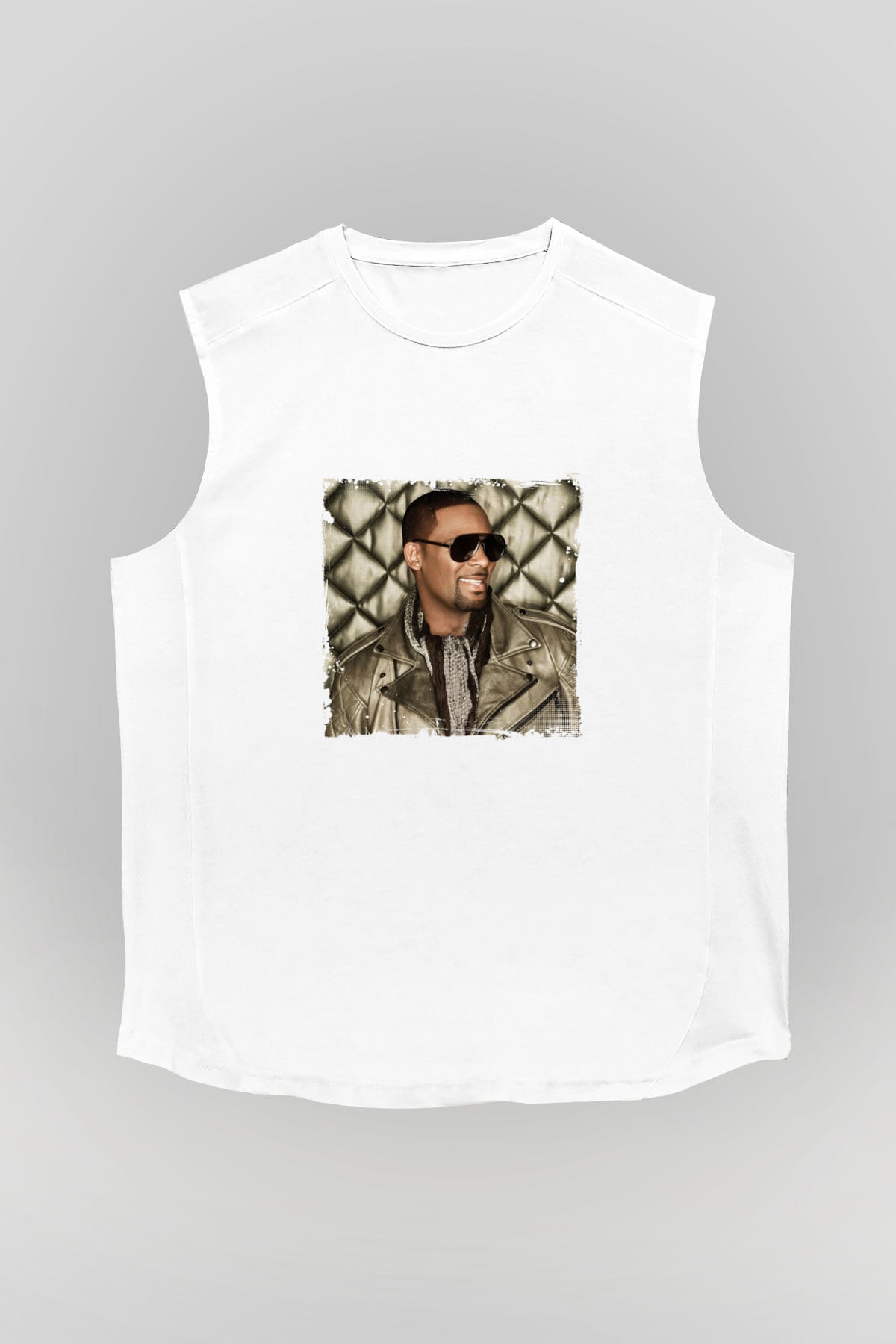 R. Kelly Baskılı Unisex Beyaz Kolsuz Tişört