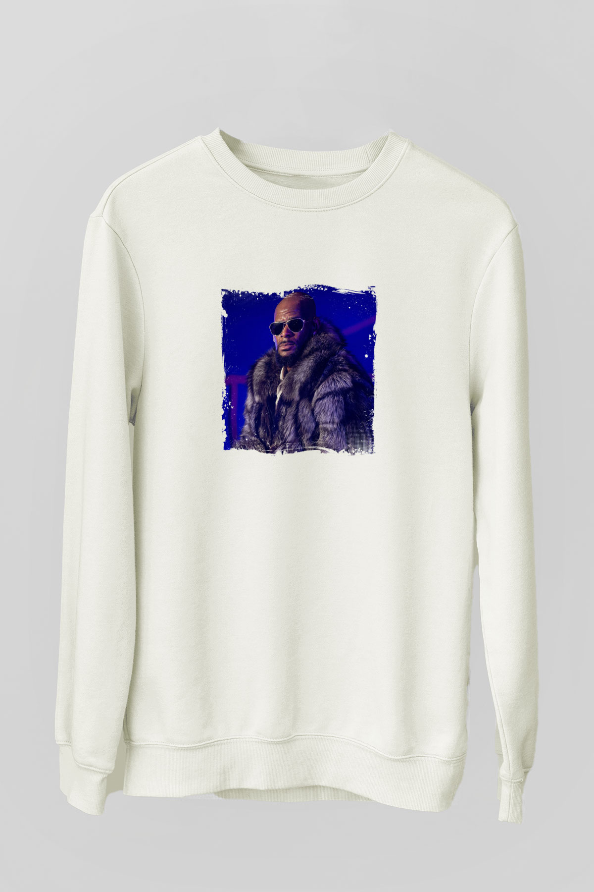 R. Kelly Baskılı Unisex Beyaz Sweatshirt
