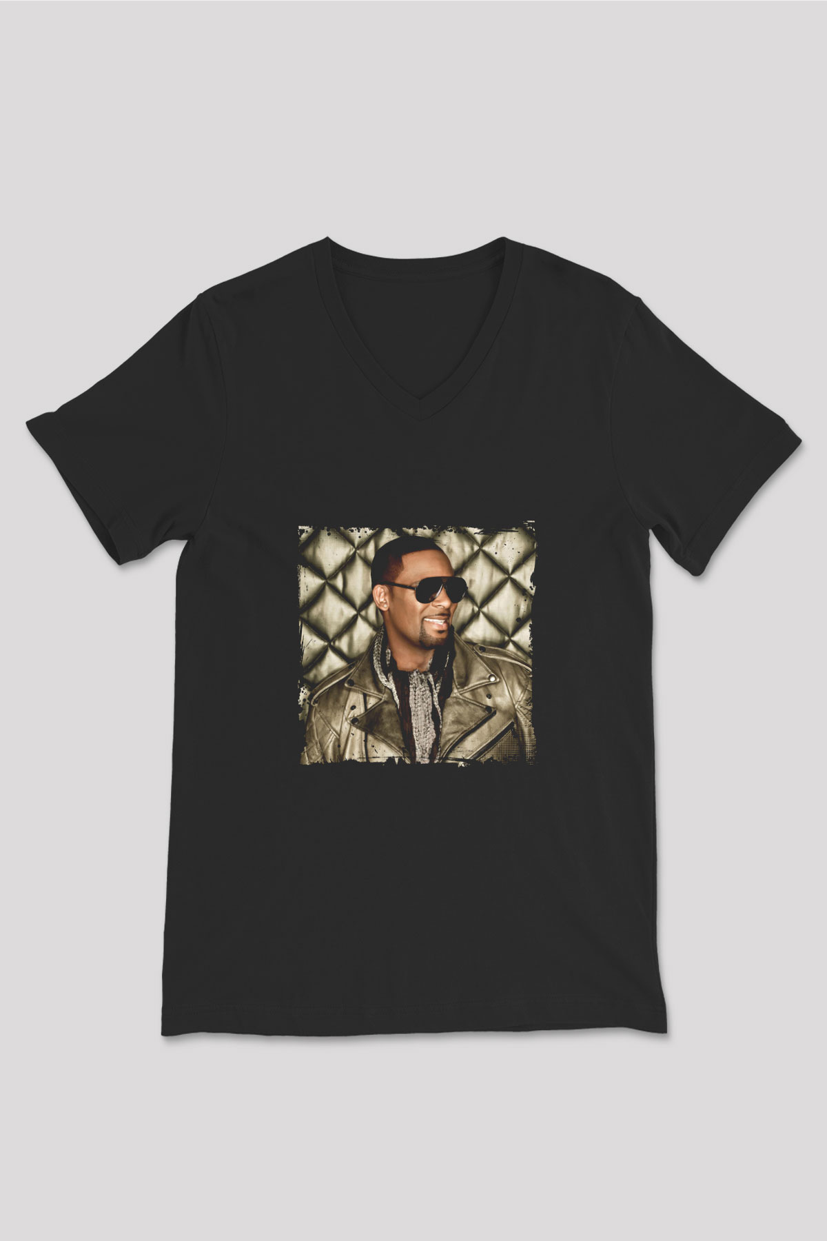 R. Kelly Baskılı Unisex Siyah V Yaka Tişört
