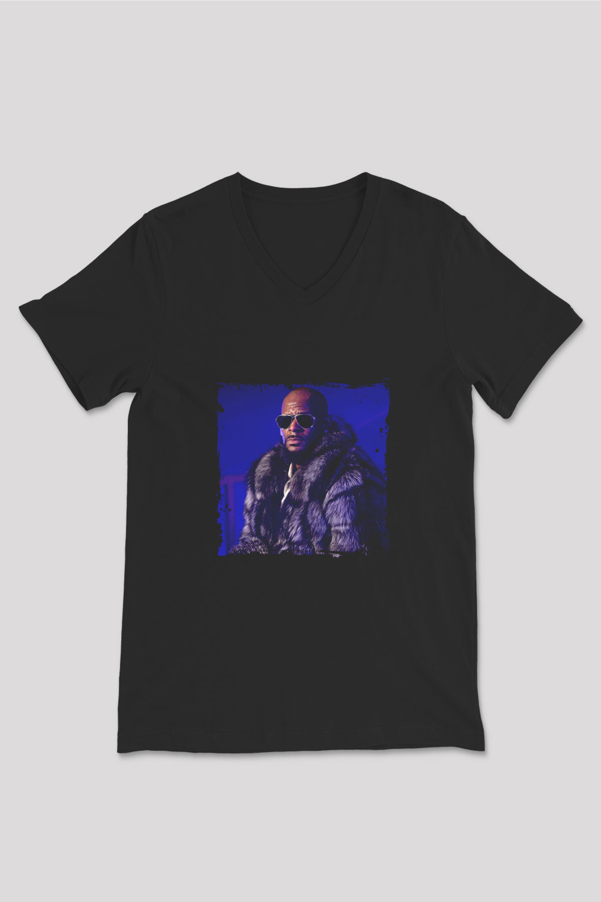 R. Kelly Baskılı Unisex Siyah V Yaka Tişört