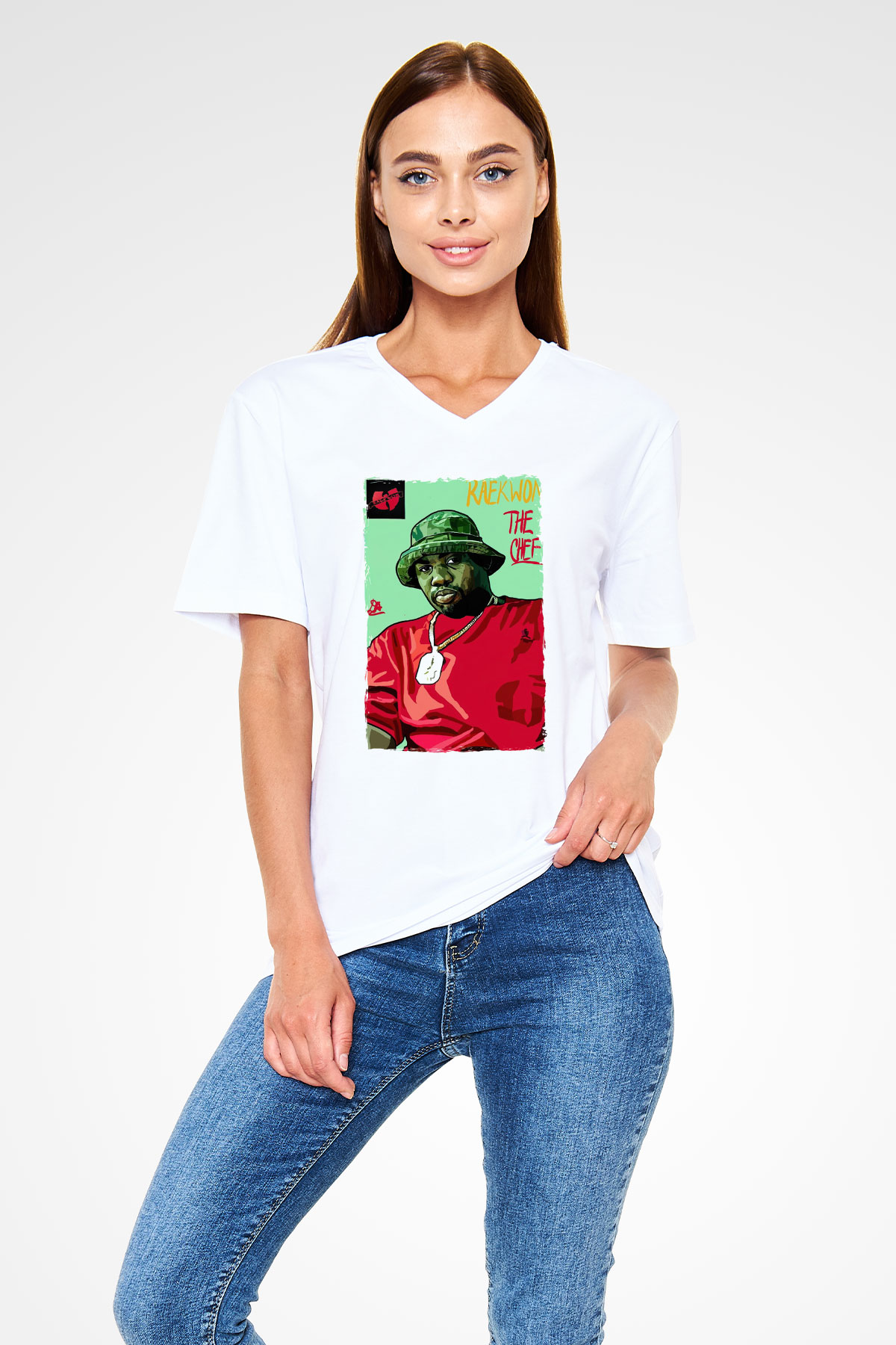 Raekwon Beyaz Unisex V Yaka Tişört