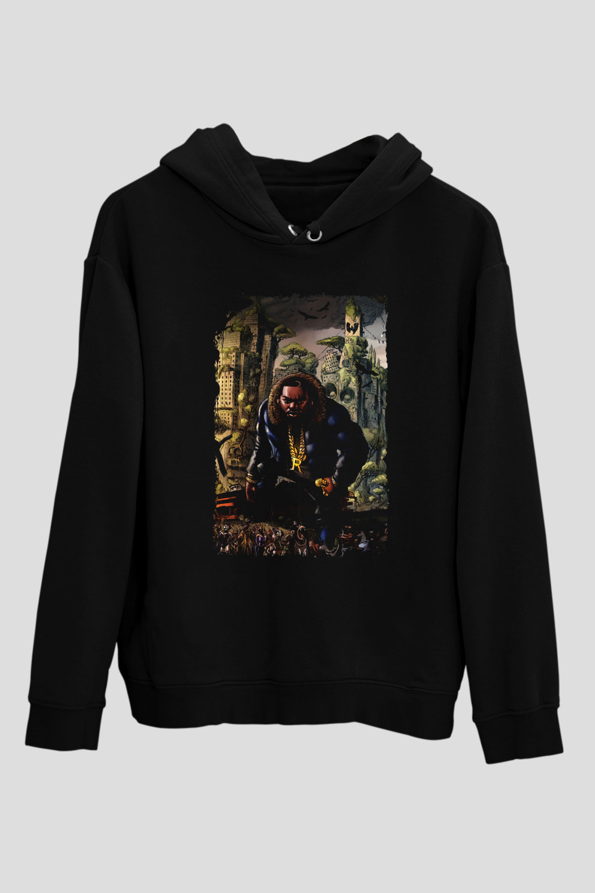 Raekwon Siyah Unisex Kapüşonlu Sweatshirt