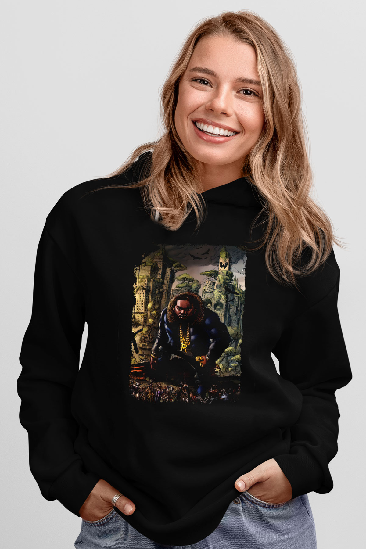 Raekwon Siyah Unisex Kapüşonlu Sweatshirt