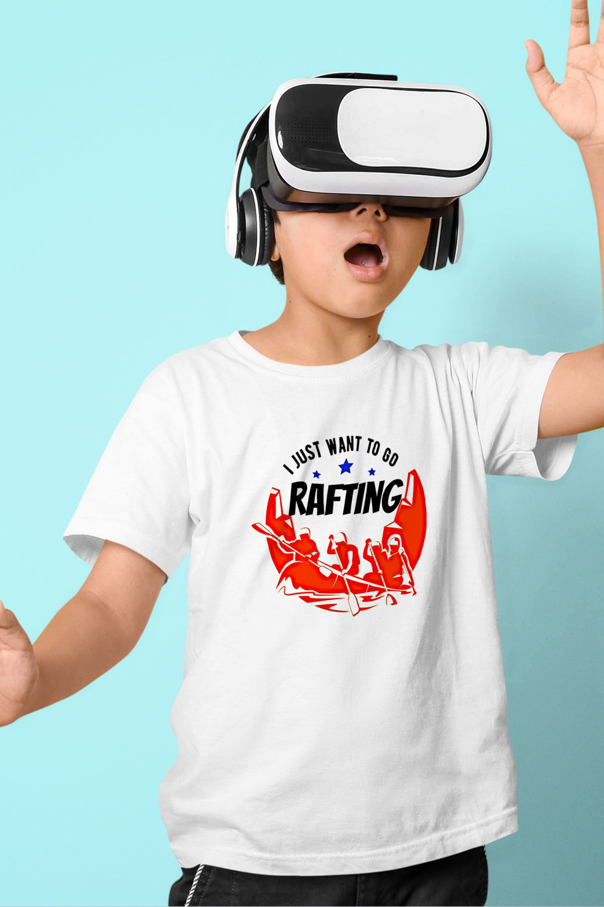 Rafting Baskılı Unisex Beyaz Çocuk Tişört - Tshirt