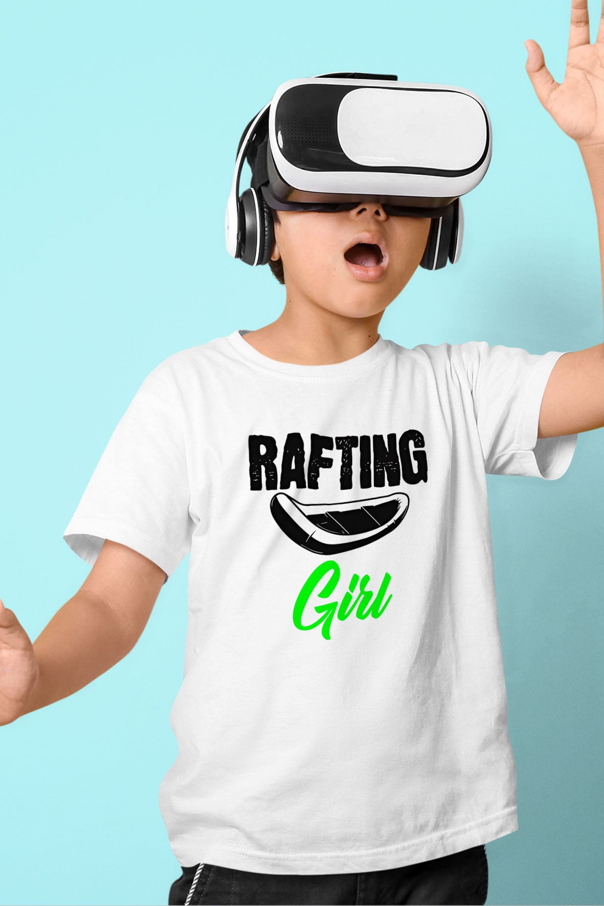 Rafting Baskılı Unisex Beyaz Çocuk Tişört - Tshirt