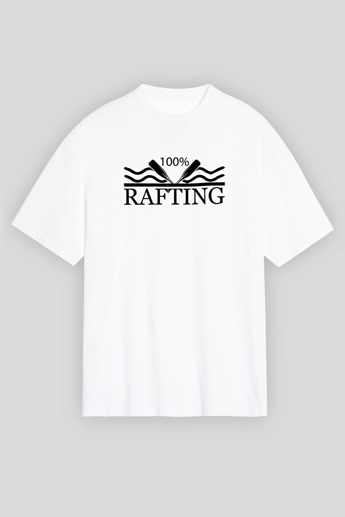 Rafting Baskılı Unisex Beyaz Oversize Tişört - Tshirt
