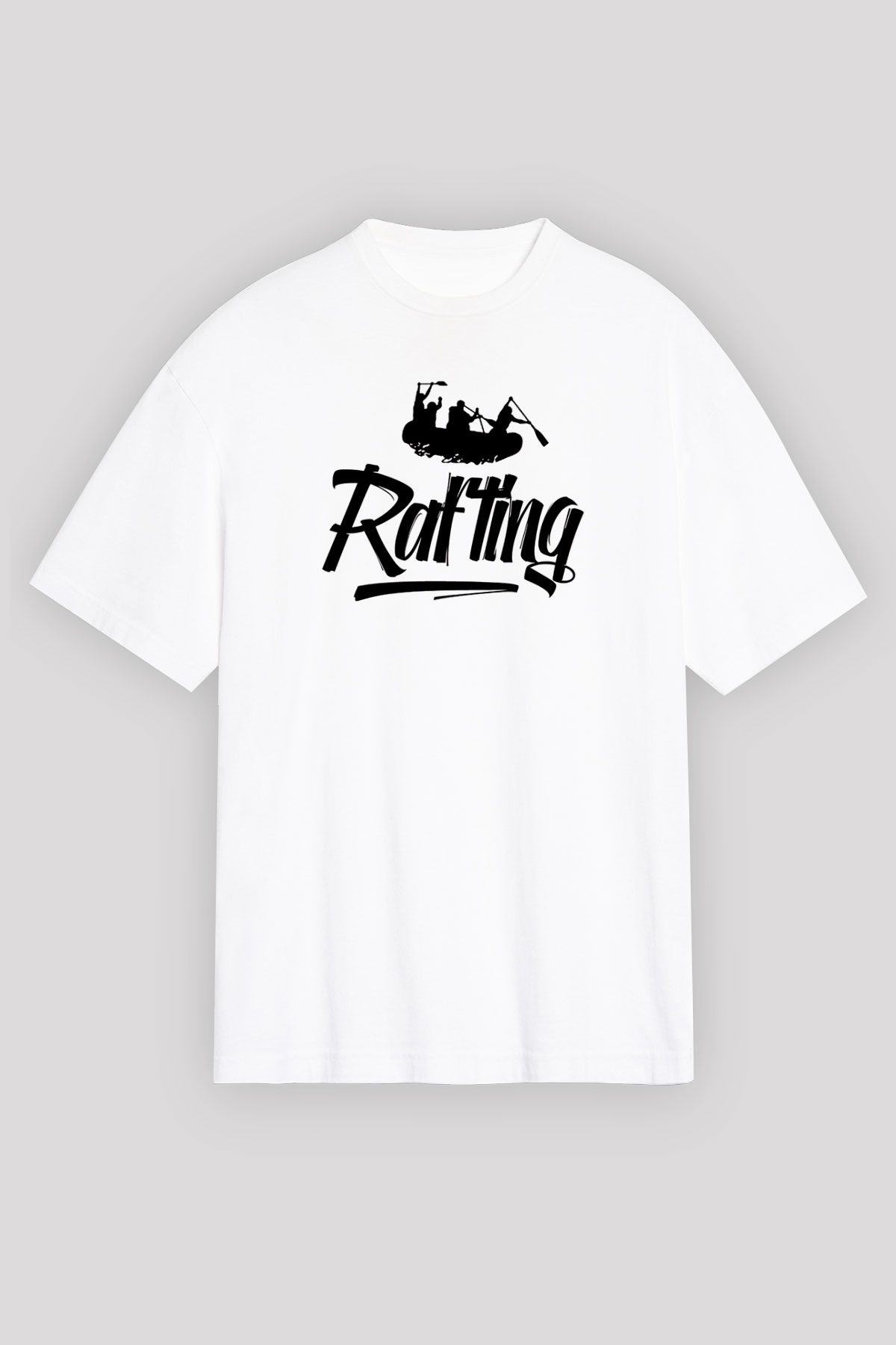 Rafting Baskılı Unisex Beyaz Oversize Tişört - Tshirt