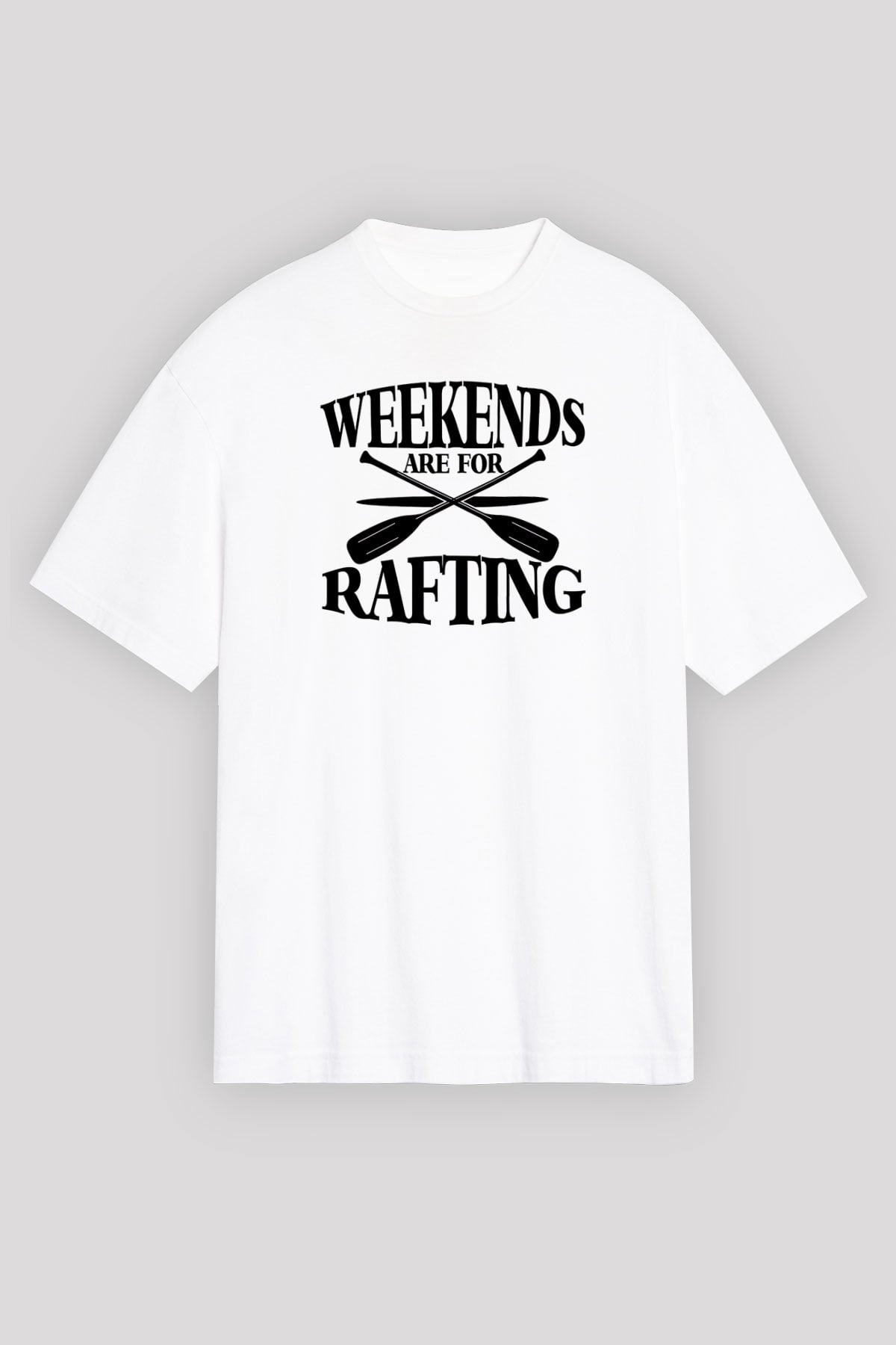 Rafting Baskılı Unisex Beyaz Oversize Tişört - Tshirt