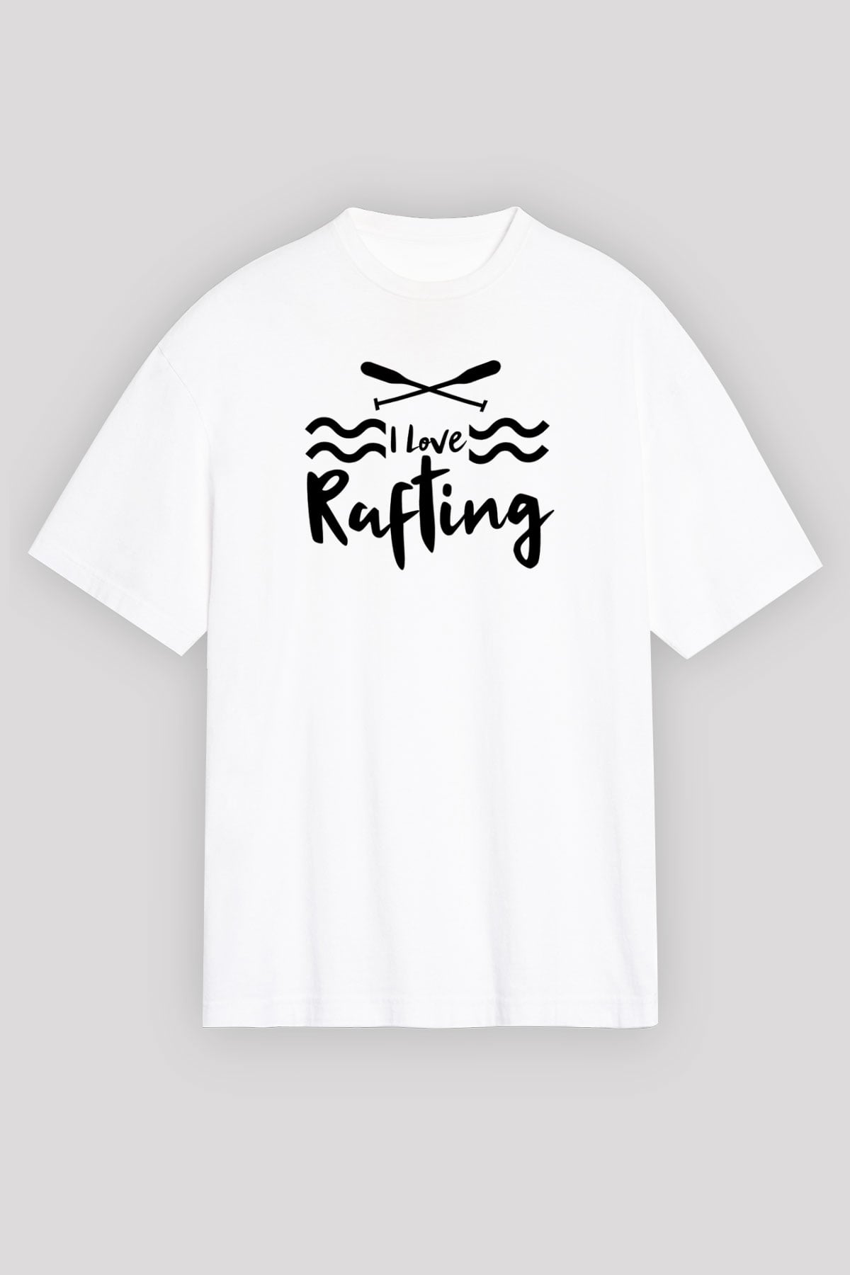Rafting Baskılı Unisex Beyaz Oversize Tişört - Tshirt