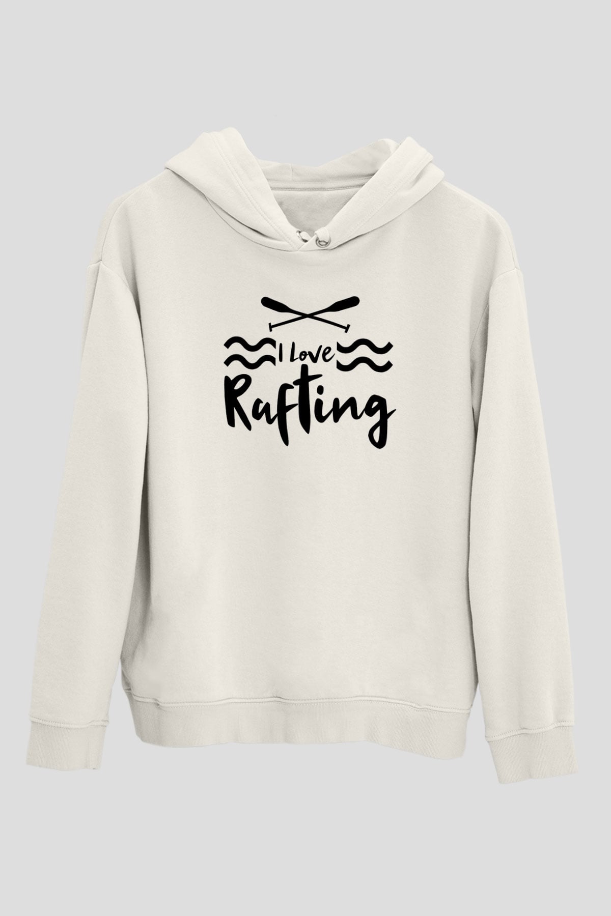 Rafting Baskılı Unisex Ekru Hoodie