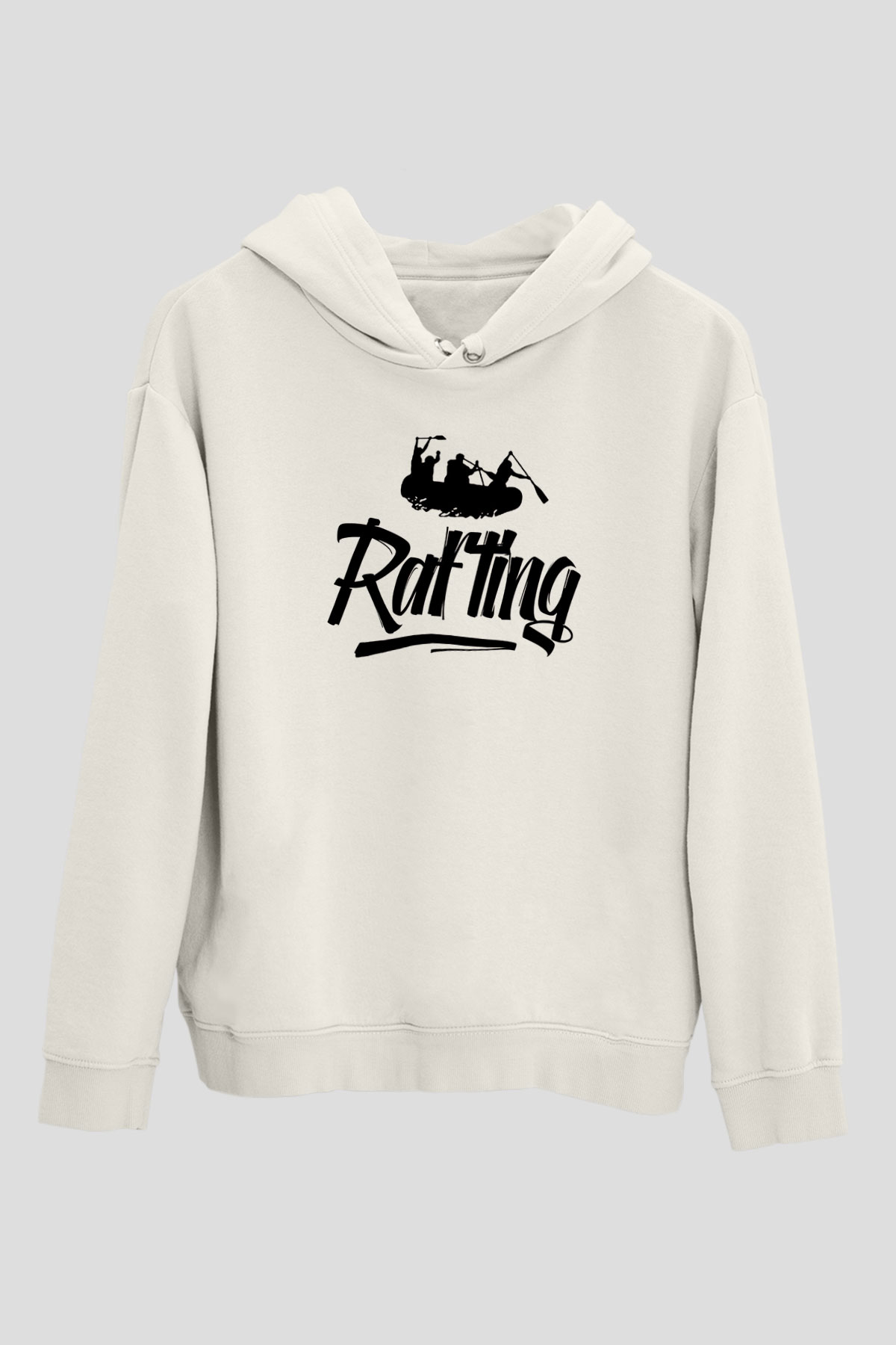 Rafting Baskılı Unisex Ekru Hoodie