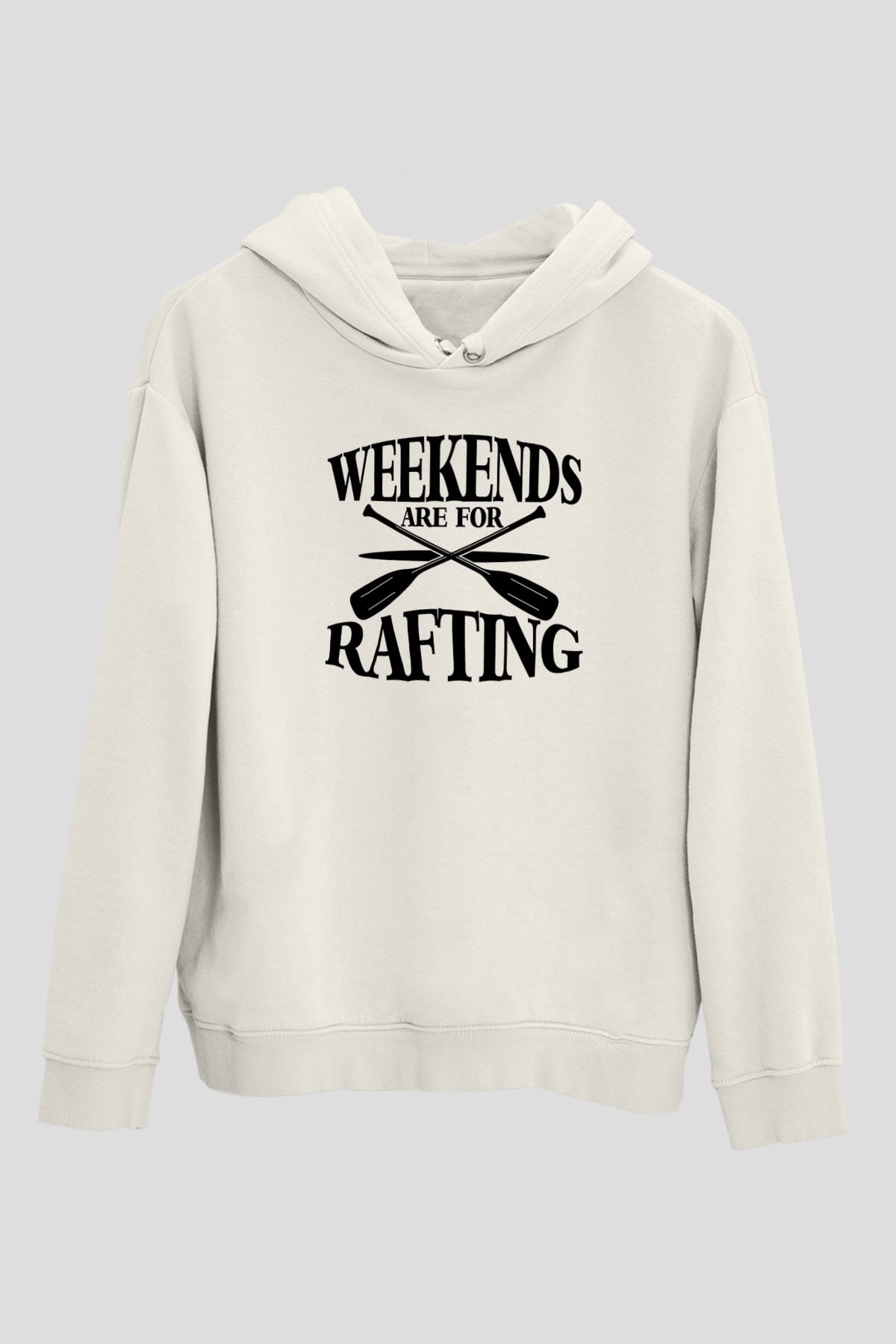 Rafting Baskılı Unisex Ekru Hoodie