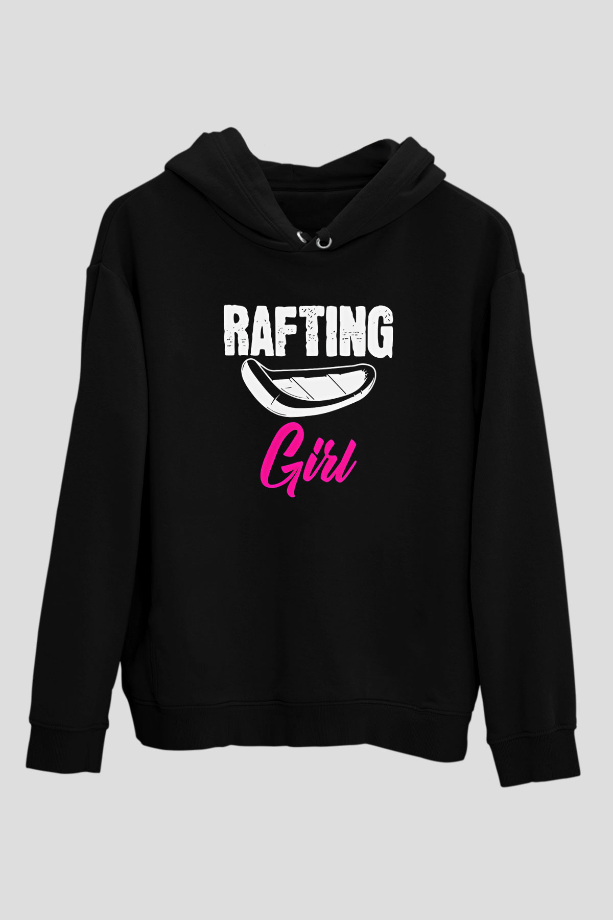 Rafting Baskılı Unisex Siyah Kapüşonlu Sweatshirt