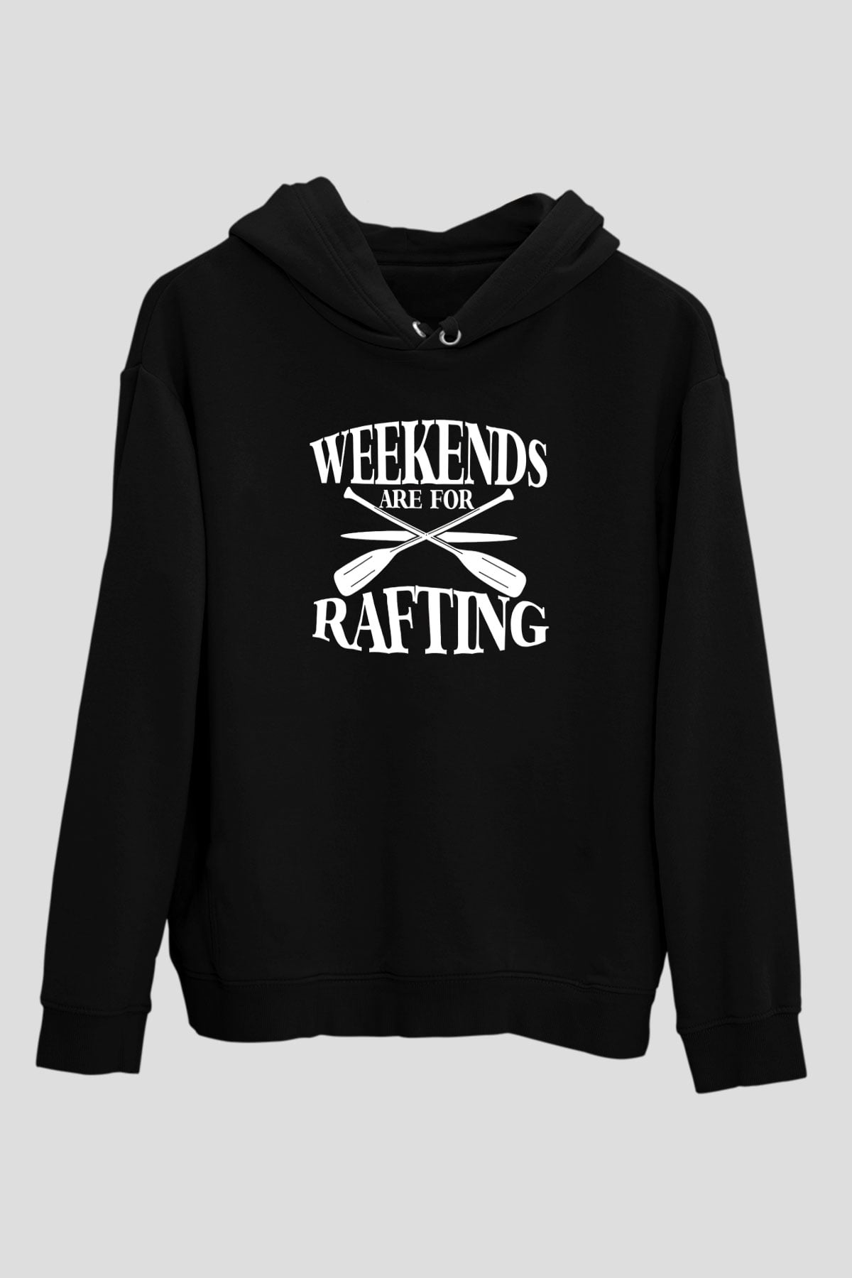Rafting Baskılı Unisex Siyah Kapüşonlu Sweatshirt
