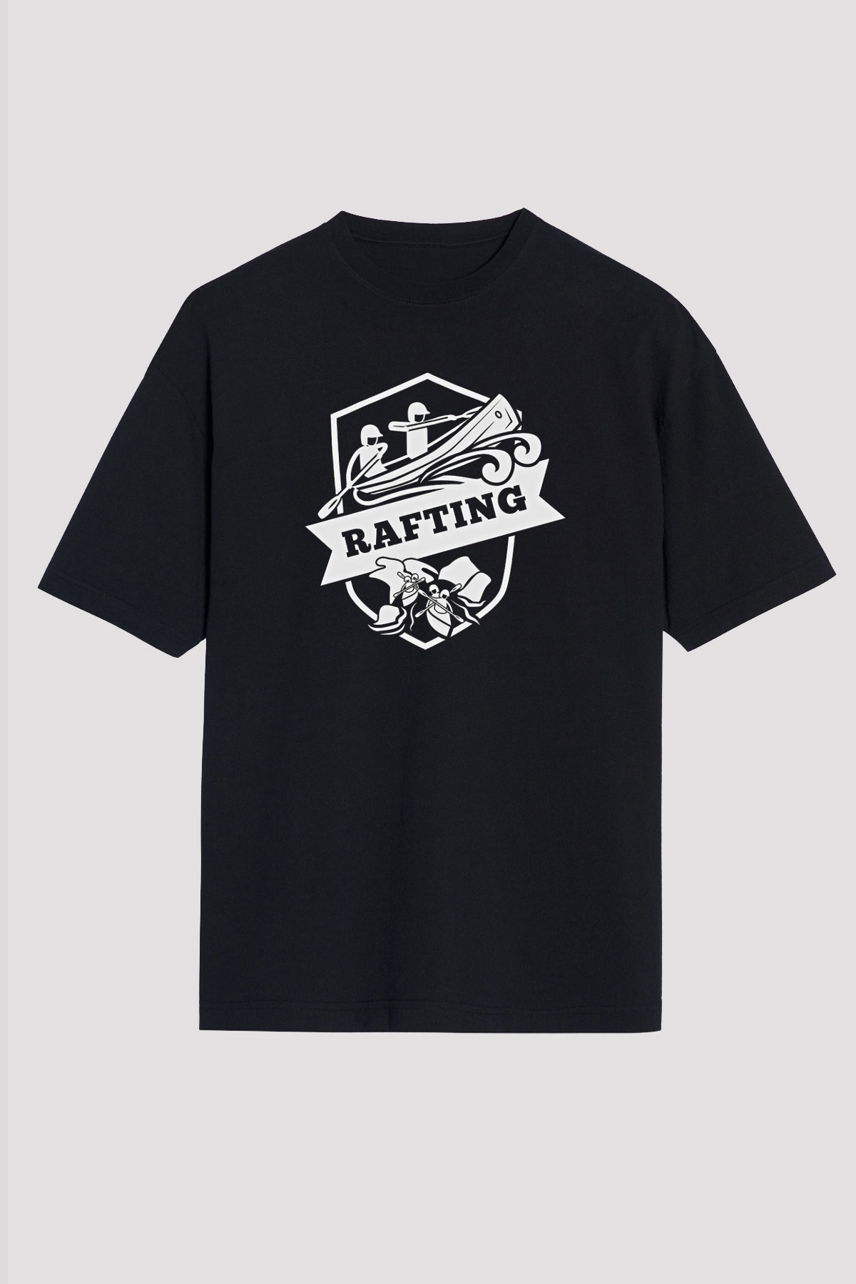 Rafting Baskılı Unisex Siyah Oversize Tişört